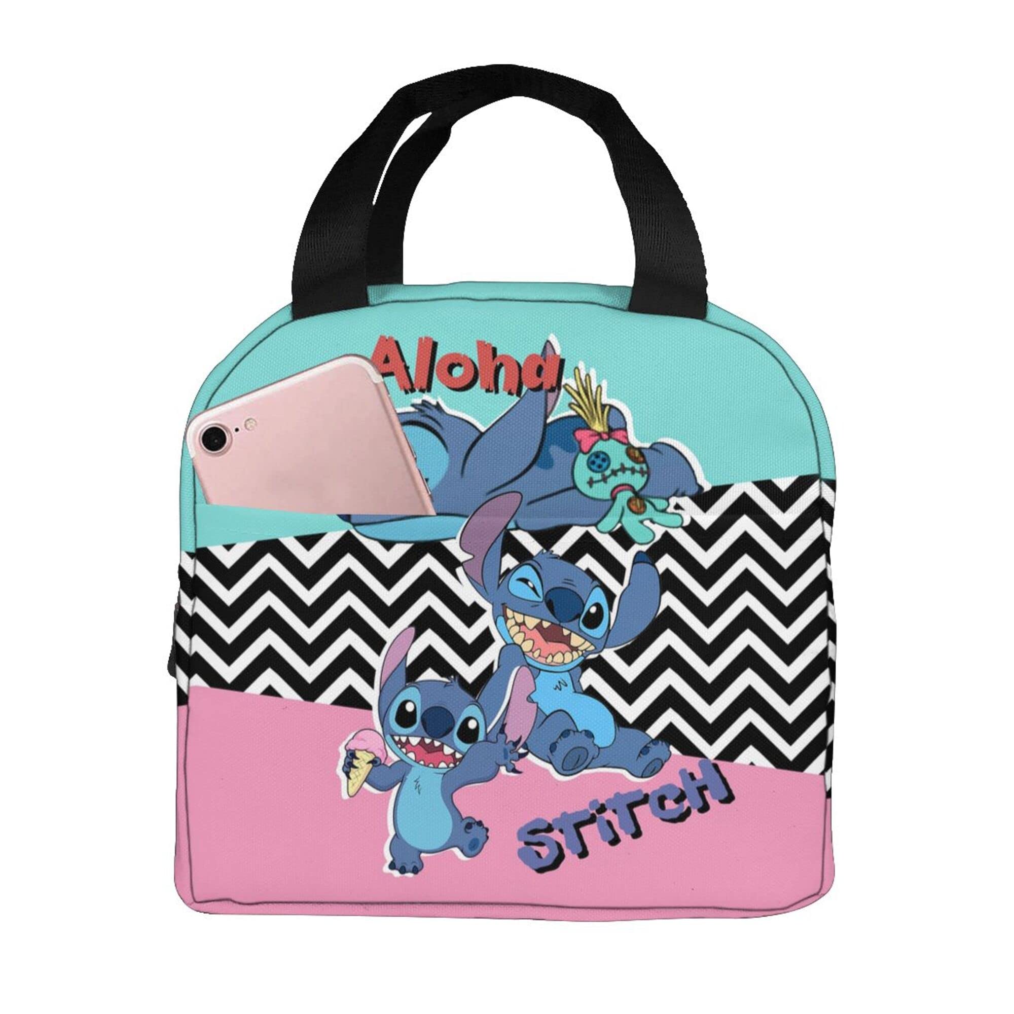 Cute Kawaii Insulated Lunch Box with Compartments - Waterproof Reusable Tote Bag for School, Work, Hiking & Travel - Black One Size - Perfect for Kids Lunch, Office Meals & Outdoor Picnics