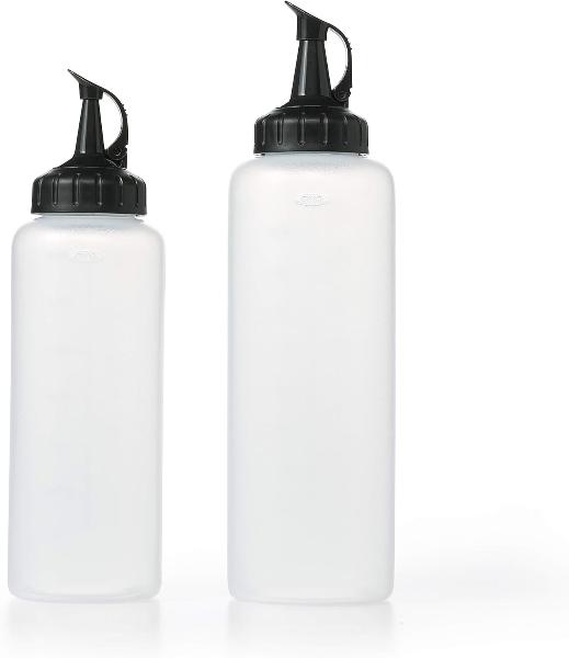 OXO Good Grips 3-Piece Squeeze Bottle Set - Leakproof Condiment Dispensers for Kitchen, BBQ & Baking - Perfect for Sauces, Dressings & Oils (12oz, 8oz, 6oz)