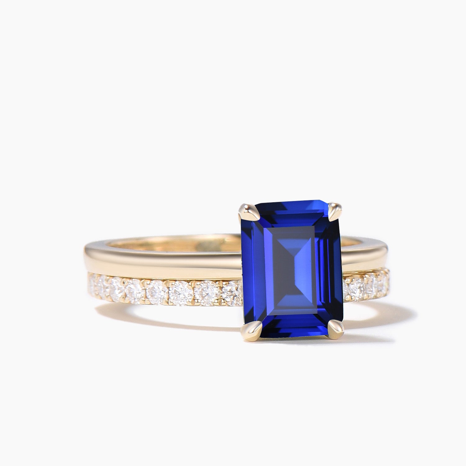 2CT Emerald Cut Blue Sapphire Solitaire Engagement Ring for Women - Hidden Halo Wedding Band, Anniversary Gift, Bridal Jewelry for Proposals & Special Occasions