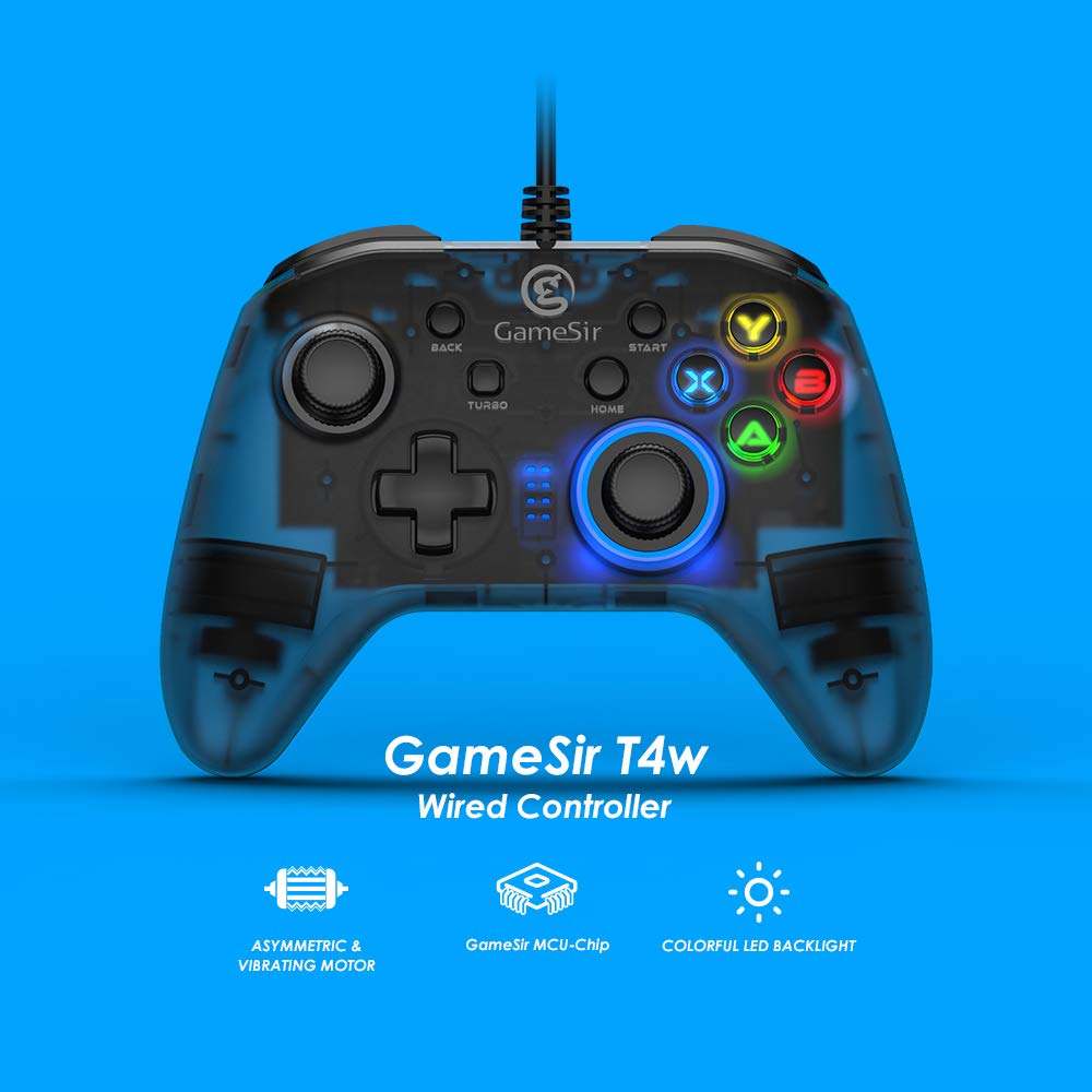 GameSir T4w Wired PC Game Controller for Windows 7/8/10 - LED Backlit Semi-Transparent Design with USB Cable | Perfect for Gaming on Windows PC, Steam, and Online Multiplayer Games
