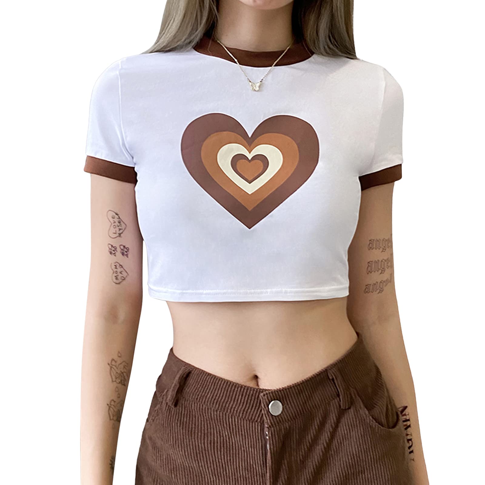 Y2K Kawaii Women's Graphic Print Crop Tee - Short Sleeve O-Neck Summer Tops for E-Girl Aesthetic & Streetwear | Perfect for Concerts, Festivals & Casual Outfits