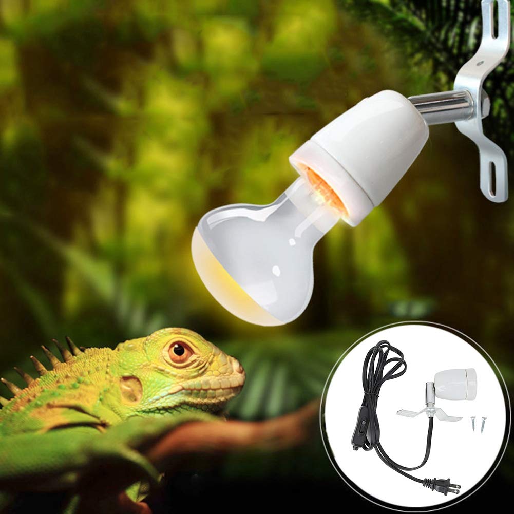 E27 Lamp Bulb Socket Holder with Pet Clip - Ceramic Heat Lamp Base for Reptiles, US Plug - Perfect for Terrariums, Incubators & Pet Heating