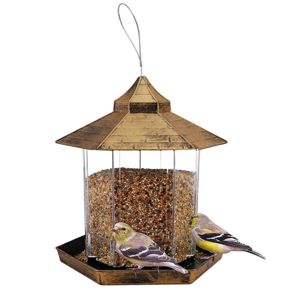 DAPERCI Large Hexagon Gazebo Bird Feeder - 5L Capacity Outdoor Hanging Wild Bird Food Storage for Garden, Yard & Patio - Durable Plastic Decoration for Attracting Birds & Enhancing Outdoor Spaces