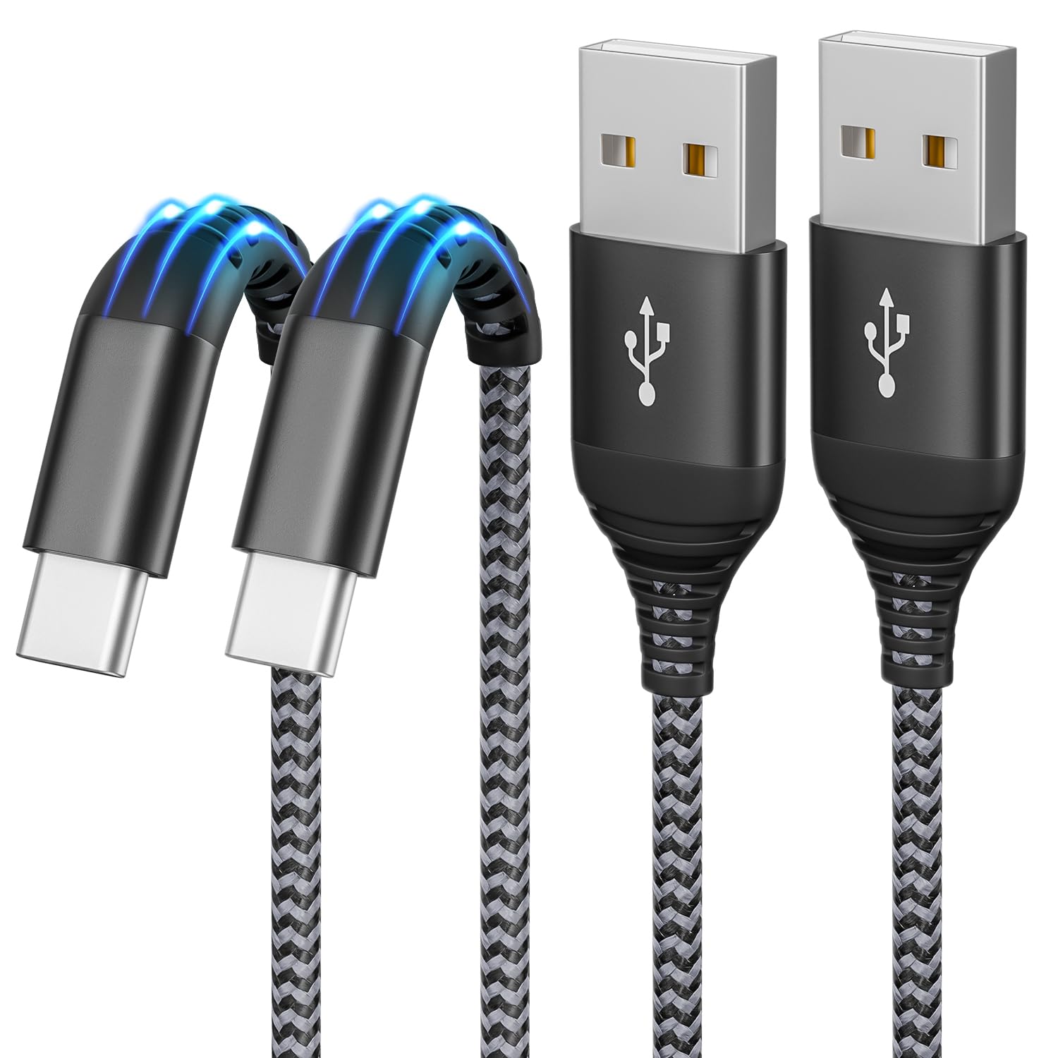 6FT USB A to USB C Fast Charging Cable - 3A Nylon Braided CarPlay Compatible Cord for iPhone 16/15, iPad, Samsung Galaxy S24/S23 & More (2-Pack) - Perfect for Home, Office & Car Charging