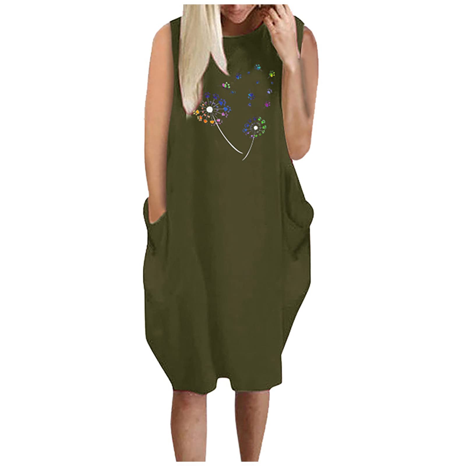Plus Size Summer Dresses for Women - Sleeveless Casual Shift Dress with Pockets, Flowy Tank Dress with Fashion Print | Perfect for Beach Outings, Vacation Wear & Everyday Comfort