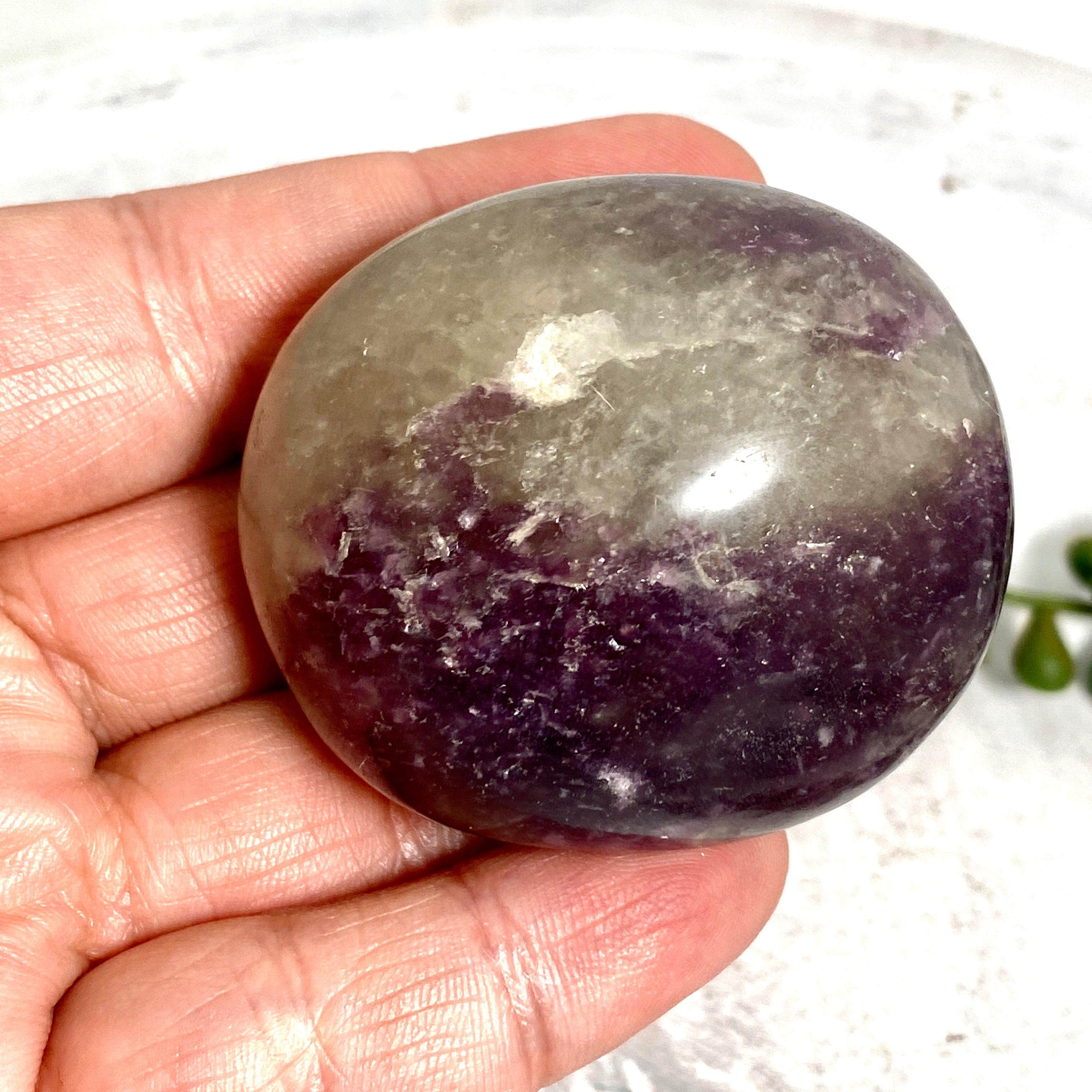 Natural Smokey Lepidolite Palm Stones - Healing Crystals for Stress Relief & Emotional Balance | Perfect for Meditation, Reiki, and Home Decor