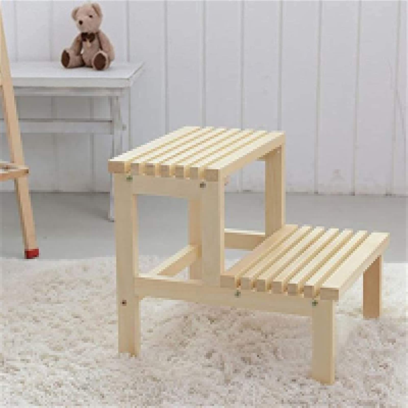 Portable 2-Tier Wooden Step Stool - Sturdy Hardwood Ladder for Bed, Kitchen & Bathroom - No Assembly Required - Perfect as Bed Step Stool, Plant Stand & Home Decor