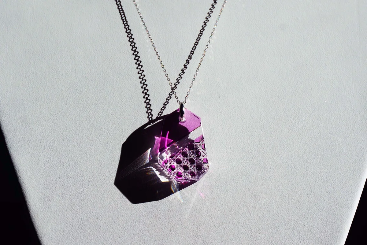 Kiriko Glass Pendant Necklace - 14K Gold Plated Japanese Jewelry with Purple Glass Beads | Elegant Gift for Women, Perfect for Weddings & Special Occasions