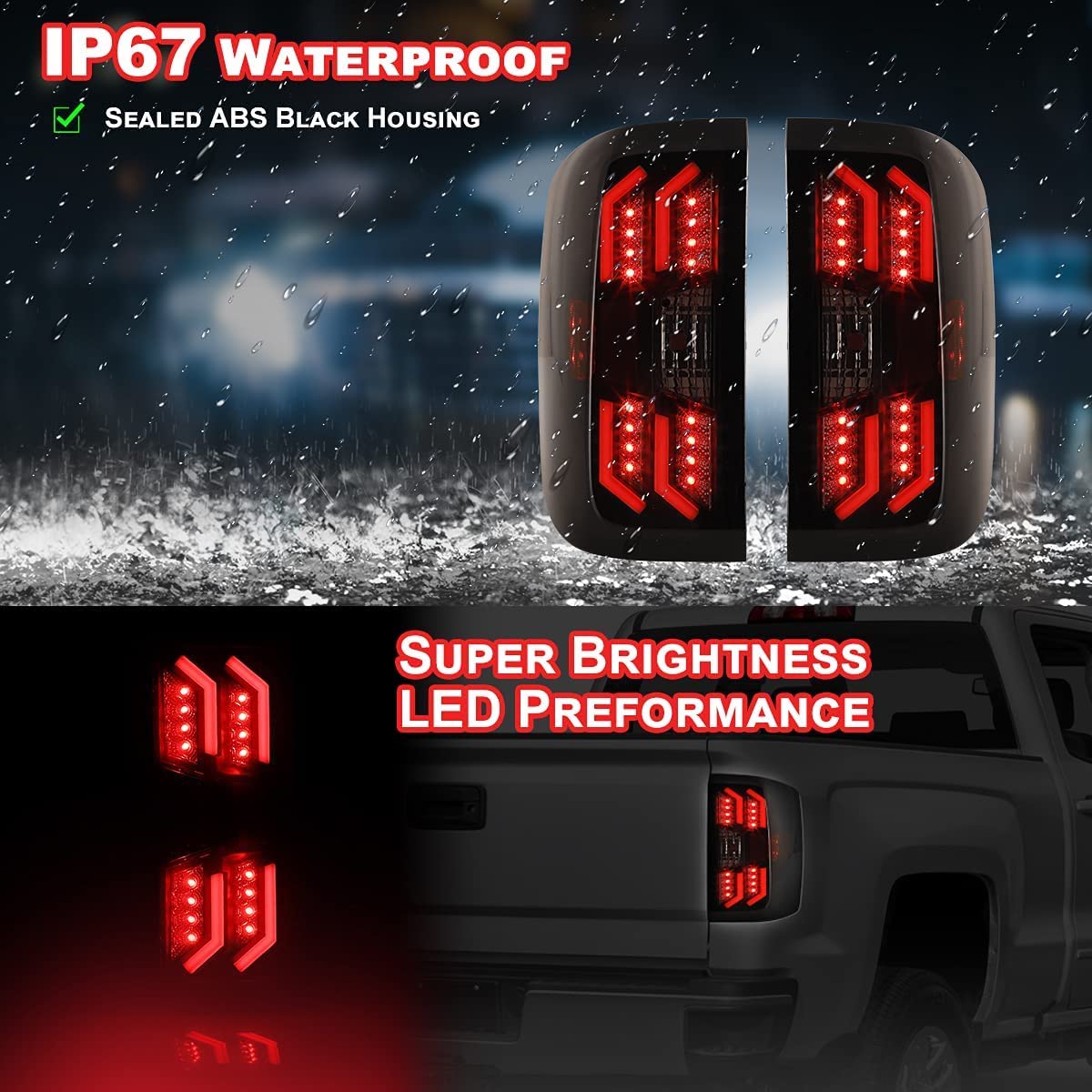 Nixon Offroad LED Tail Lights for 2014-2018 Chevy Silverado 1500 & 2015-2019 Silverado 2500/3500 HD - Smoke Lens Replacement Rear Lamps Assembly (1 Pair) - Perfect for Off-Roading, Truck Upgrades & Night Driving Safety