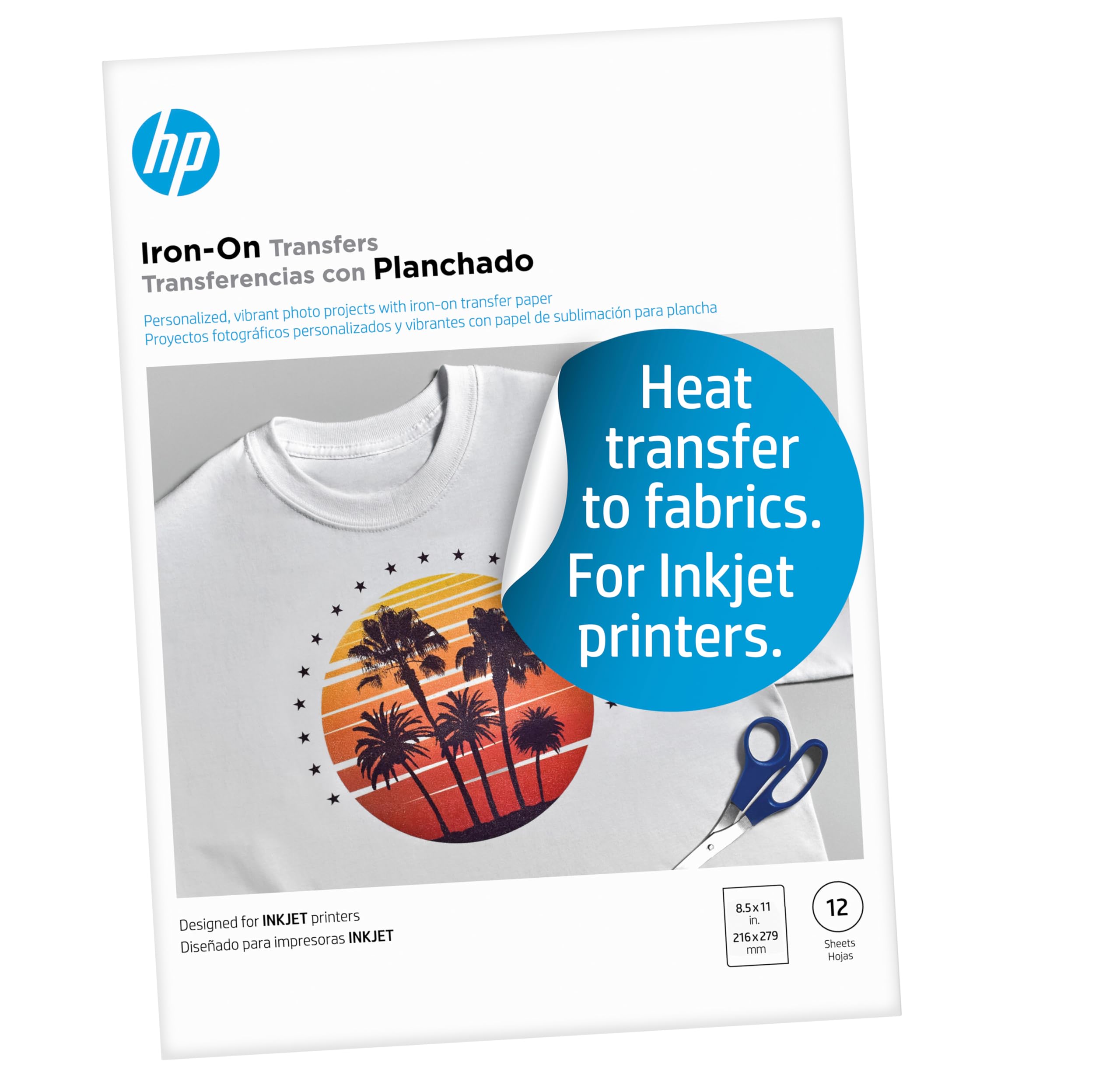 HP C6049A Iron-On Transfer Paper 8.5x11 Inches - 12 Sheets Pack for Inkjet Printers | Create Vibrant Photo & Graphic Transfers on T-Shirts, Clothes, Pillows | DIY Custom Apparel, Home Decor & Craft Projects