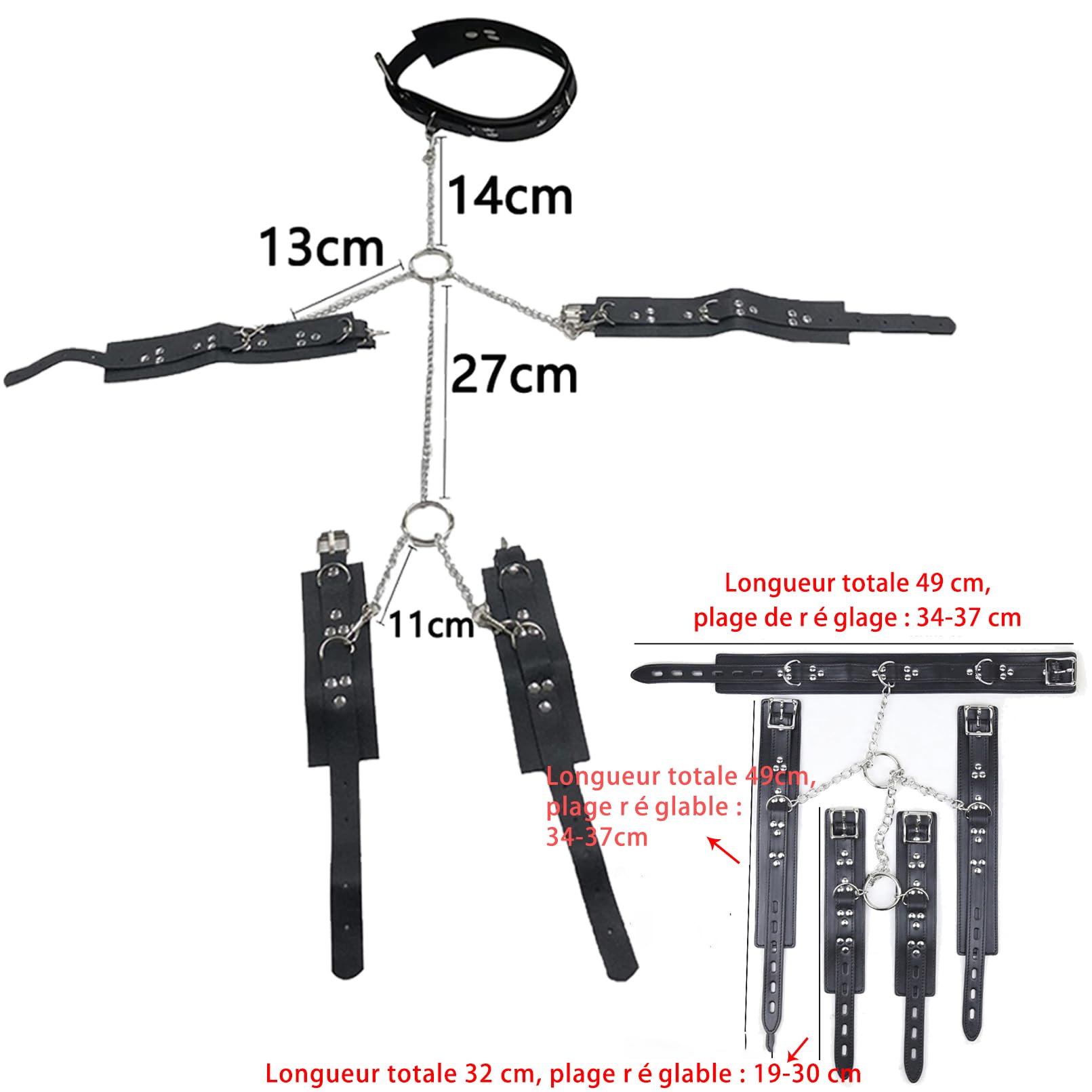 SUPKTHDY SM Bondage Kit with Handcuffs & Collar - Leather Restraint Set for Women, Black Erotic Adult Toys for Beginners - Perfect for Couples Play, BDSM Exploration & Sensual Roleplay