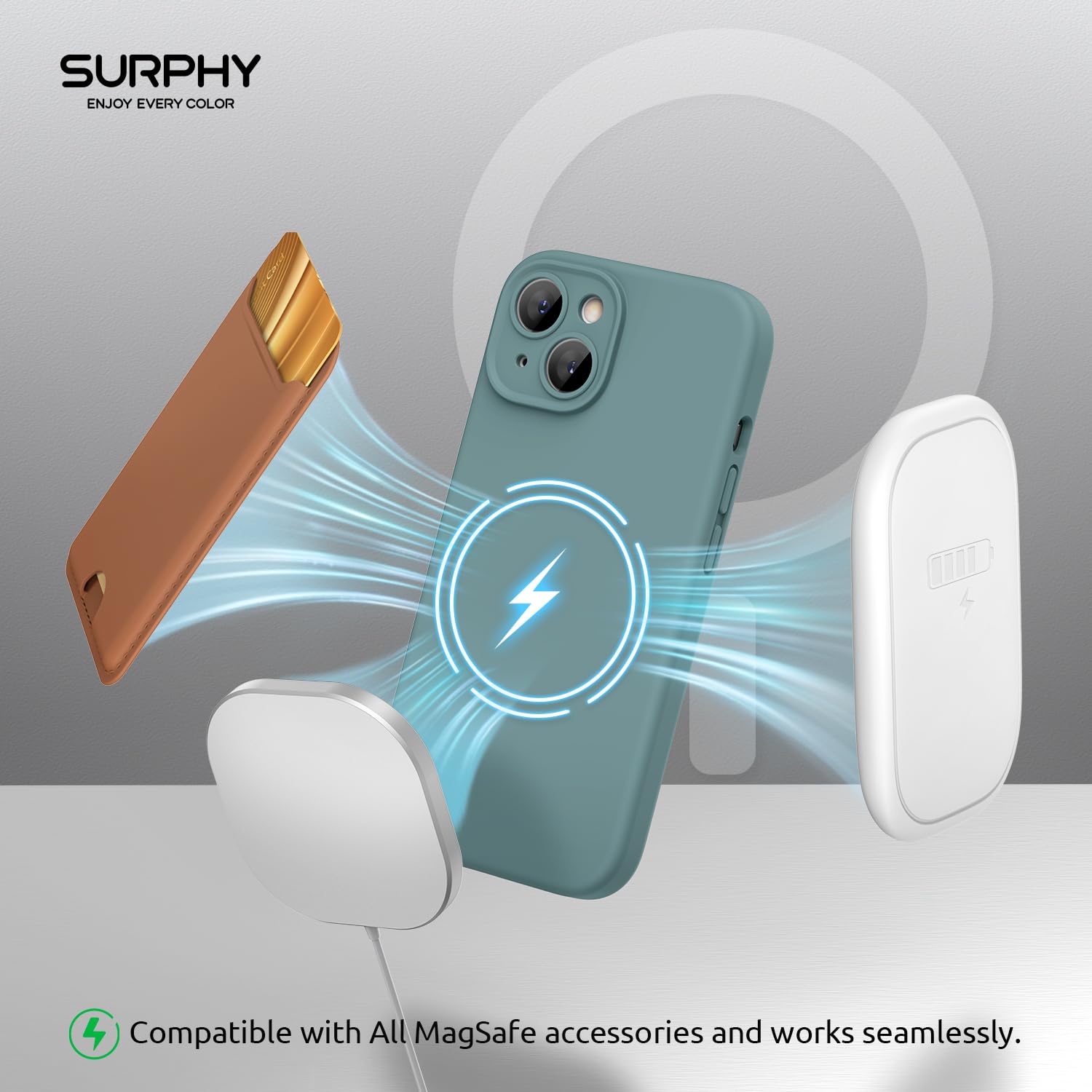 SURPHY MagSafe Compatible iPhone 15 Case (6.1 inch 2023) with 2 Pack Screen Protector - Liquid Silicone Phone Cover with Camera Protection & Soft Microfiber Lining (Cactus Green) | Perfect for Everyday Use, Travel & Outdoor Activities