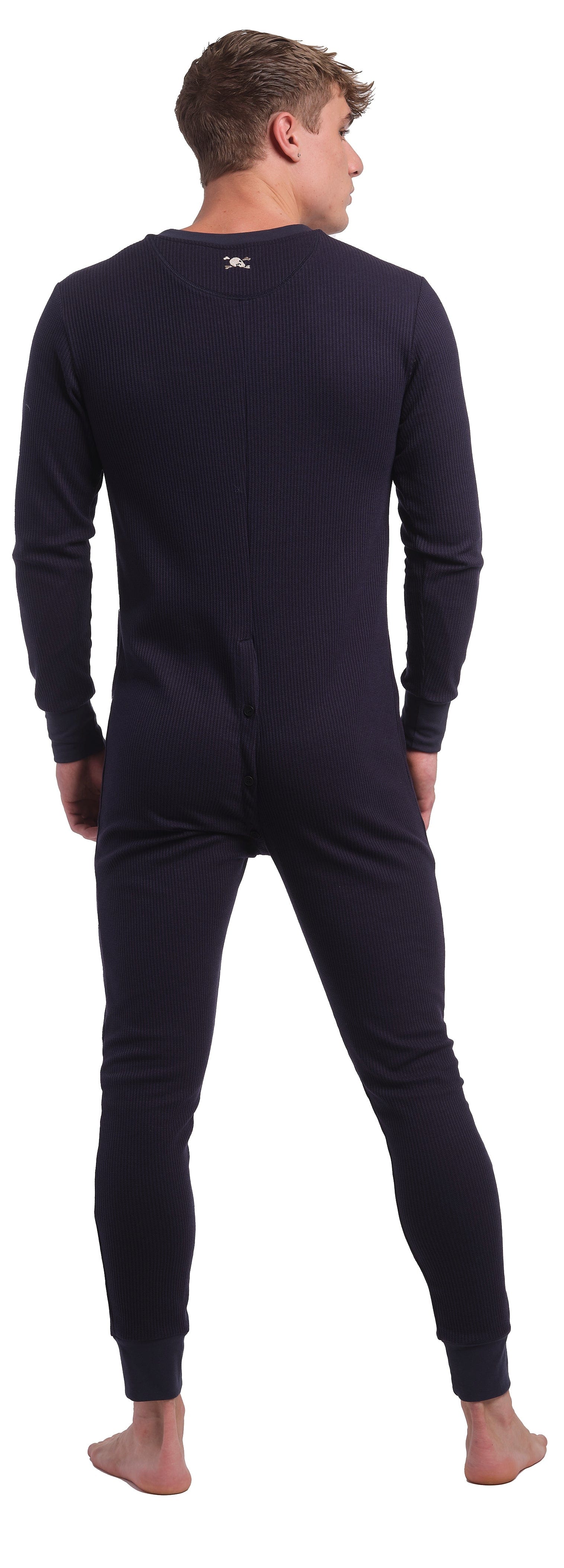 **S&B Signature Union Suit for Men - Navy Blue Thermal Underwear, Fleece-Lined Winter Base Layer - Perfect for Cold Weather, Outdoor Work & Camping**