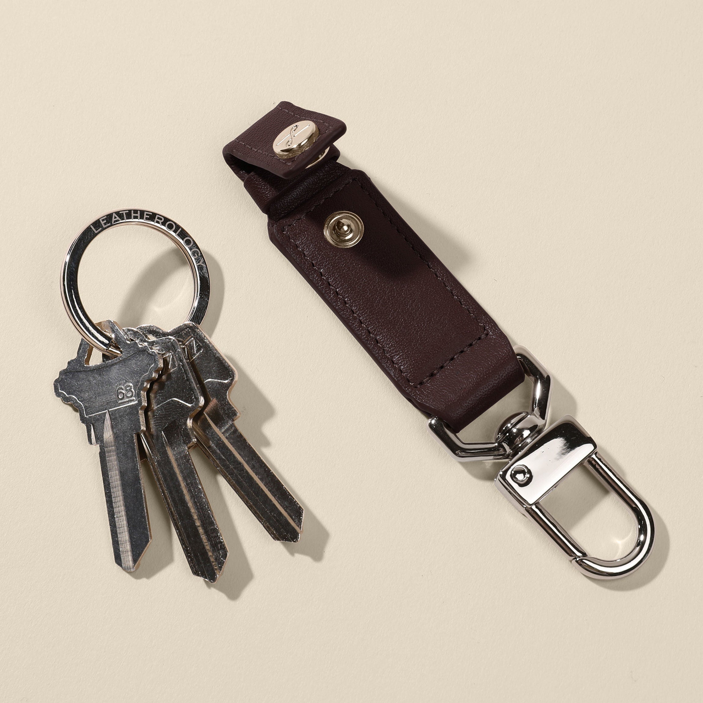 Premium Valet Snap Keychain - Durable Brown Leather Key Holder for Car Keys, House Keys & Office Keys | Perfect for Everyday Use, Travel & Gifting