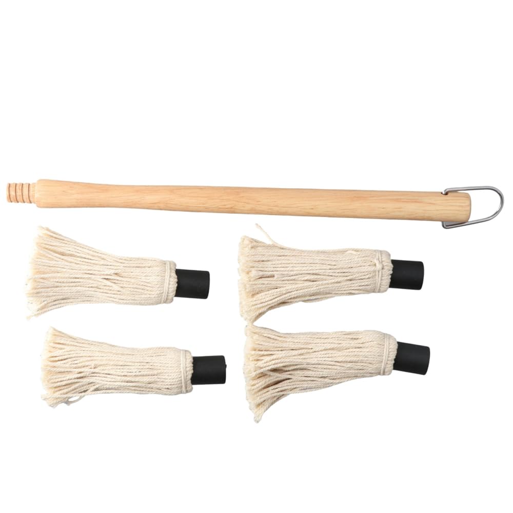 Premium Wooden Long Handle BBQ Basting Mop with 4 Extra Replacement Heads - Grill Brush for BBQ, Smoking, Steak & Meat - Perfect for Backyard Grilling, Camping & Outdoor Cooking
