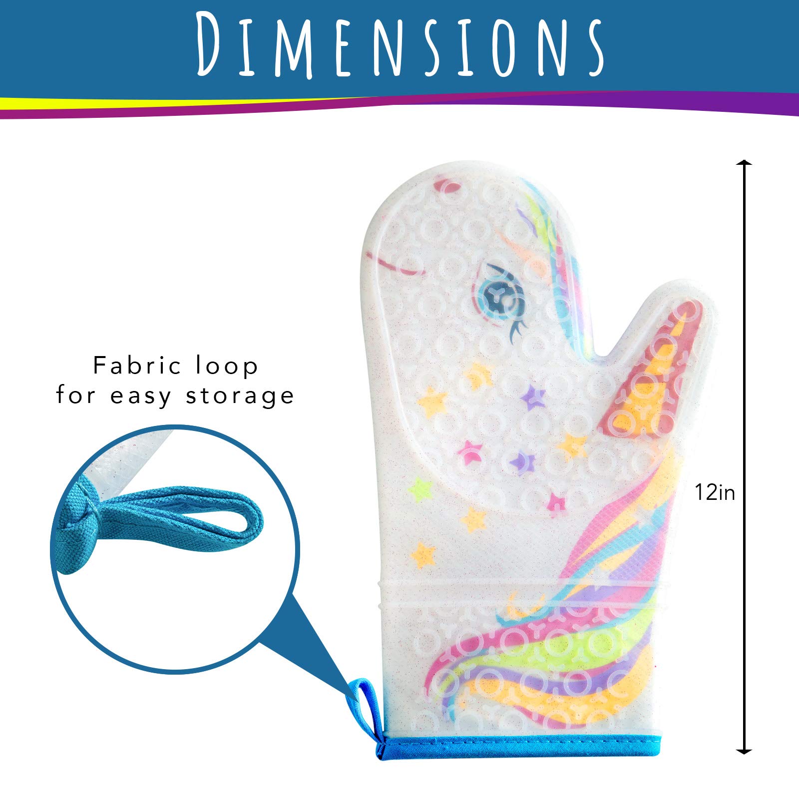 Magic Unicorn Silicone Oven Mitt - Heat Resistant Kitchen Gloves with Quilted Fabric Lining - Funny & Cute Baking Accessories for Women - Perfect for Cooking, Baking, and Holiday Gifts