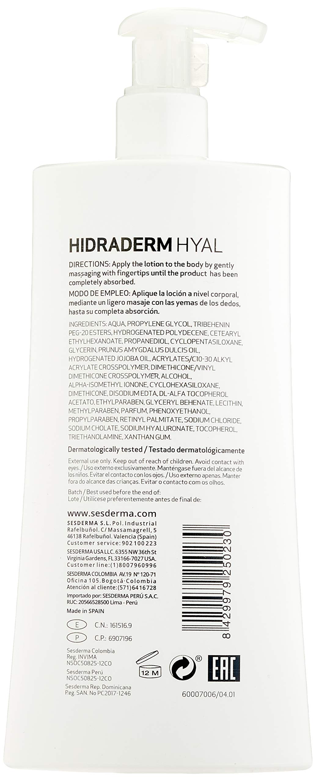 Sesderma Hidraderm Hyal Body Lotion - 13.5 Fl Oz Hydrating Moisturizer for Dry Skin | Daily Body Care for Smooth & Soft Skin | Perfect for Post-Shower & Nighttime Use