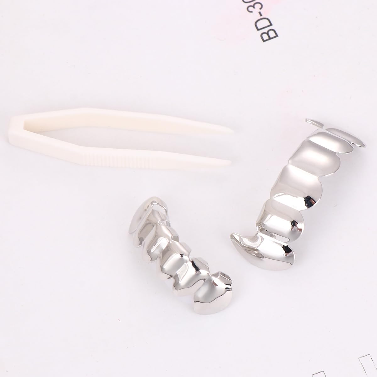 Silver Plated Hip Hop Tooth Grill Set - Top & Bottom Vampire Fangs for Men & Women - Perfect for Halloween, Costume Parties, Rap Performances and Street Style Fashion