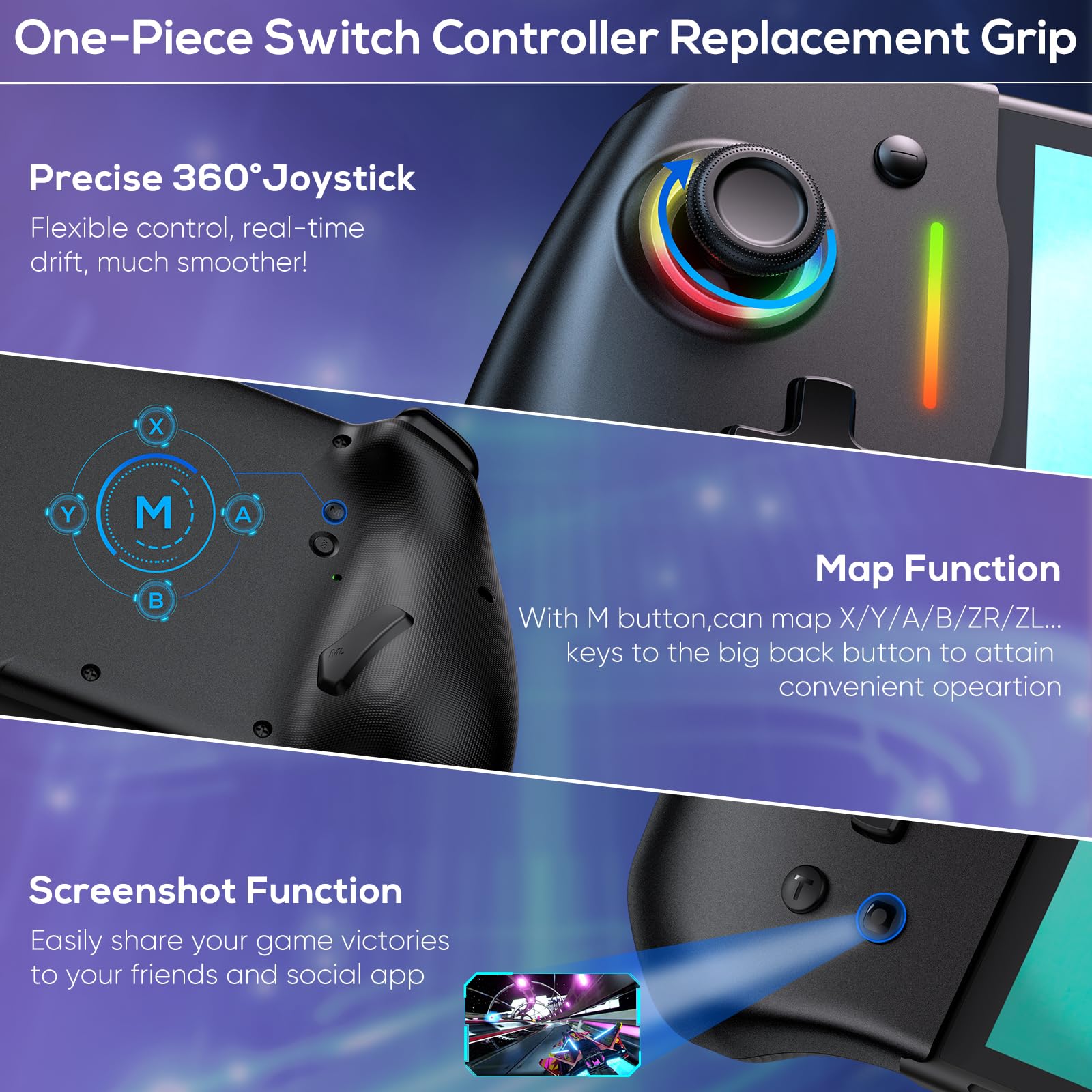 Wireless Pro Controller for Nintendo Switch/OLED - RGB Backlit Joy-Con with Adjustable Turbo, Dual Vibration Motors, Ergonomic Grip - Perfect for Gaming at Home or On-the-Go