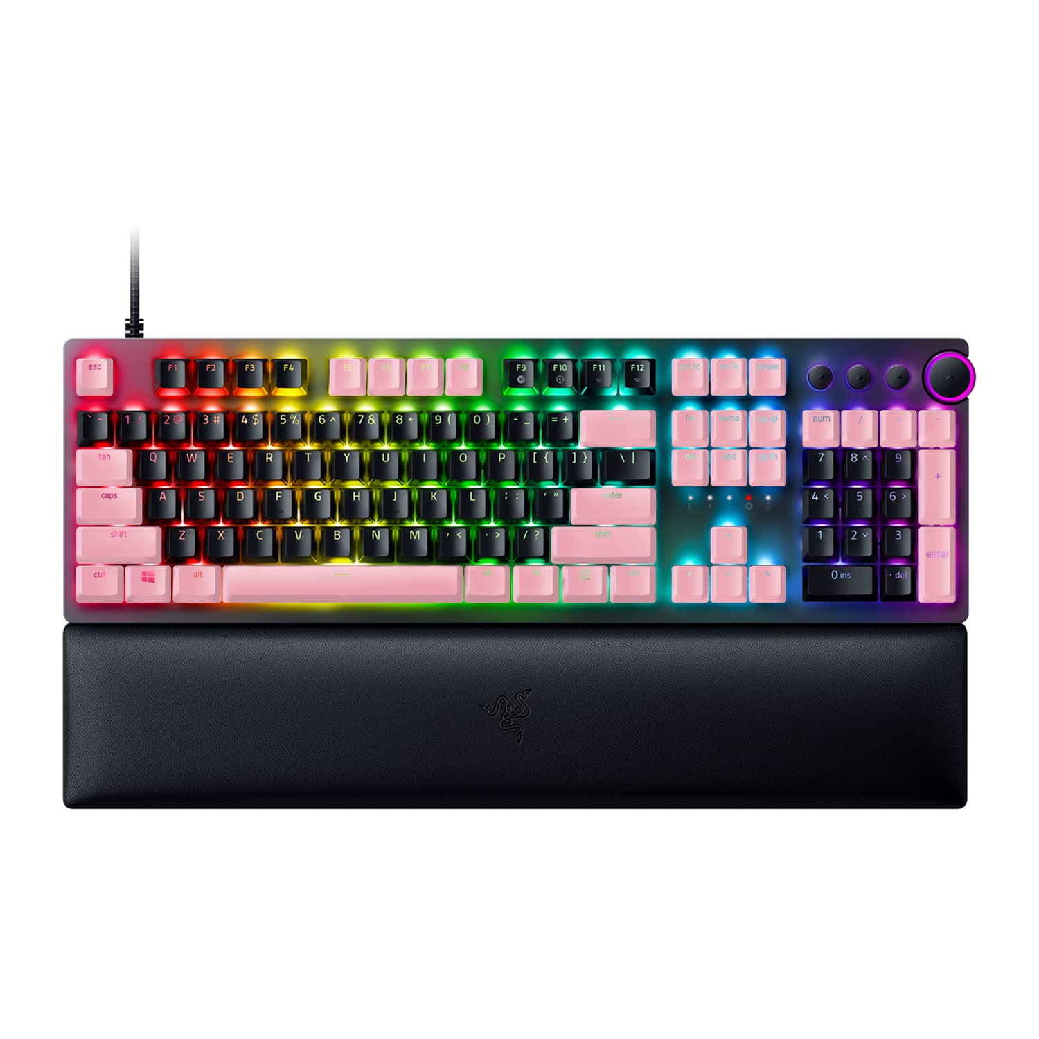 Razer Huntsman V2 Optical Mechanical Gaming Keyboard with PBT Keycap Upgrade Set - Linear Optical Switch (Black/Quartz Pink) for PC Gaming, Esports & Typing