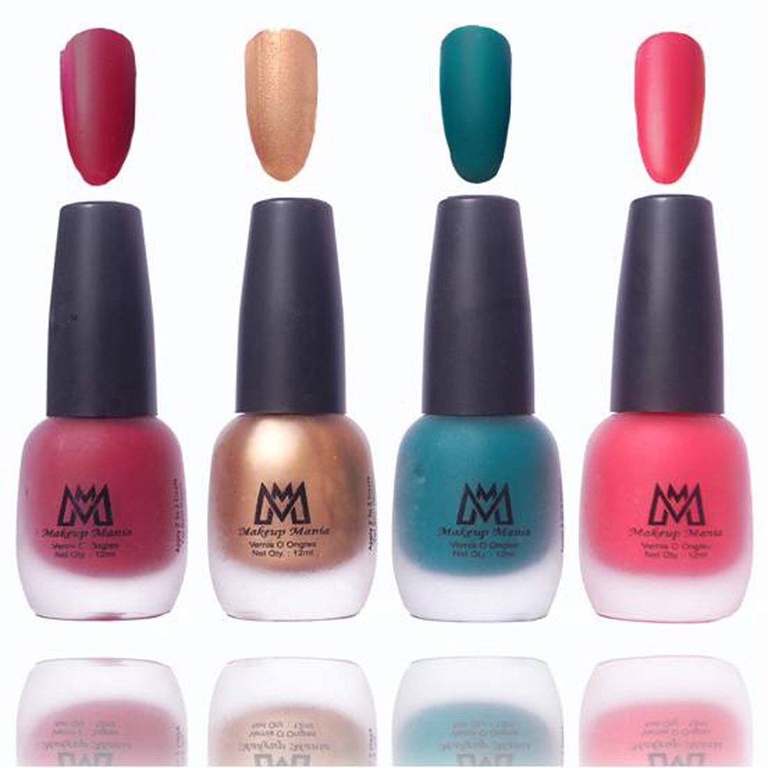 Makeup Mania Velvet Matte Nail Polish Set - 4 Pack Long Lasting Nail Paint Combo (12ml Each) - Multicolor Nail Art Kit for Women | Perfect for Parties, Weddings & Everyday Wear (Set #17)