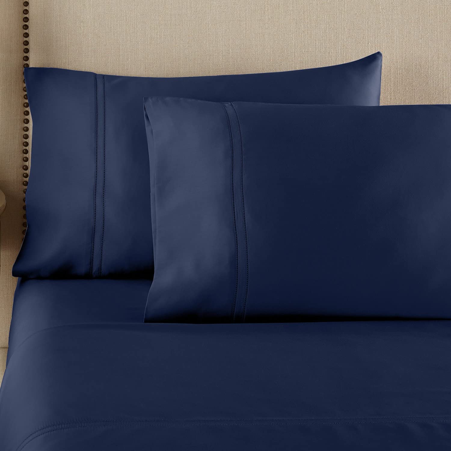 Pure Parima Luxury 100% CEA Certified Egyptian Cotton Sheet Set - Extra-Long Staple, Cooling & Breathable King Size Bedding with Flat Sheet, Fitted Sheet & 2 Pillowcases (Midnight Blue) - Ultra Soft for All-Season Comfort in Master Bedroom or Guest Room