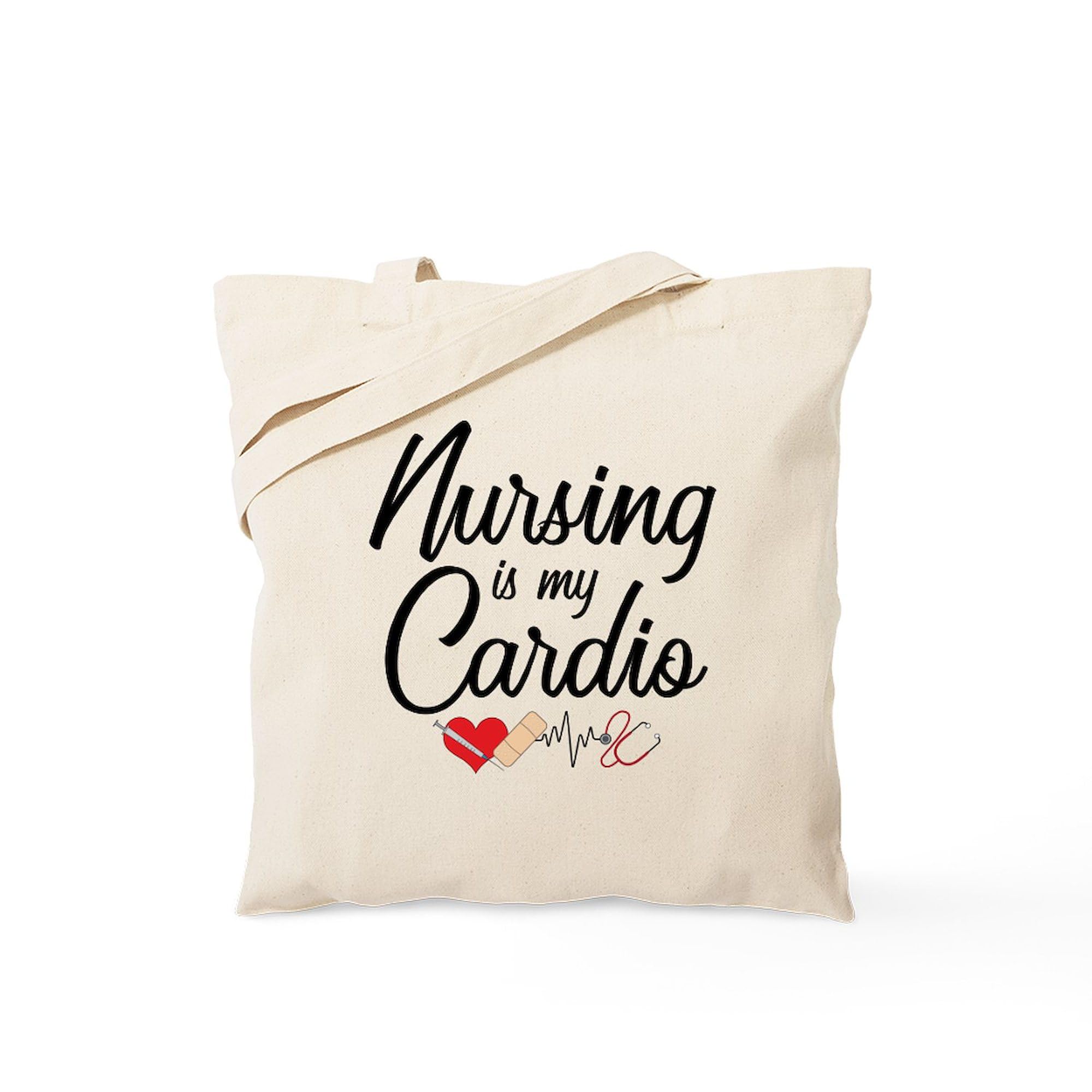 Nursing Is My Cardio Tote Bag - Natural Canvas Reusable Shopping Bag for Nurses, Medical Professionals & Students - Perfect for Work, School & Groceries