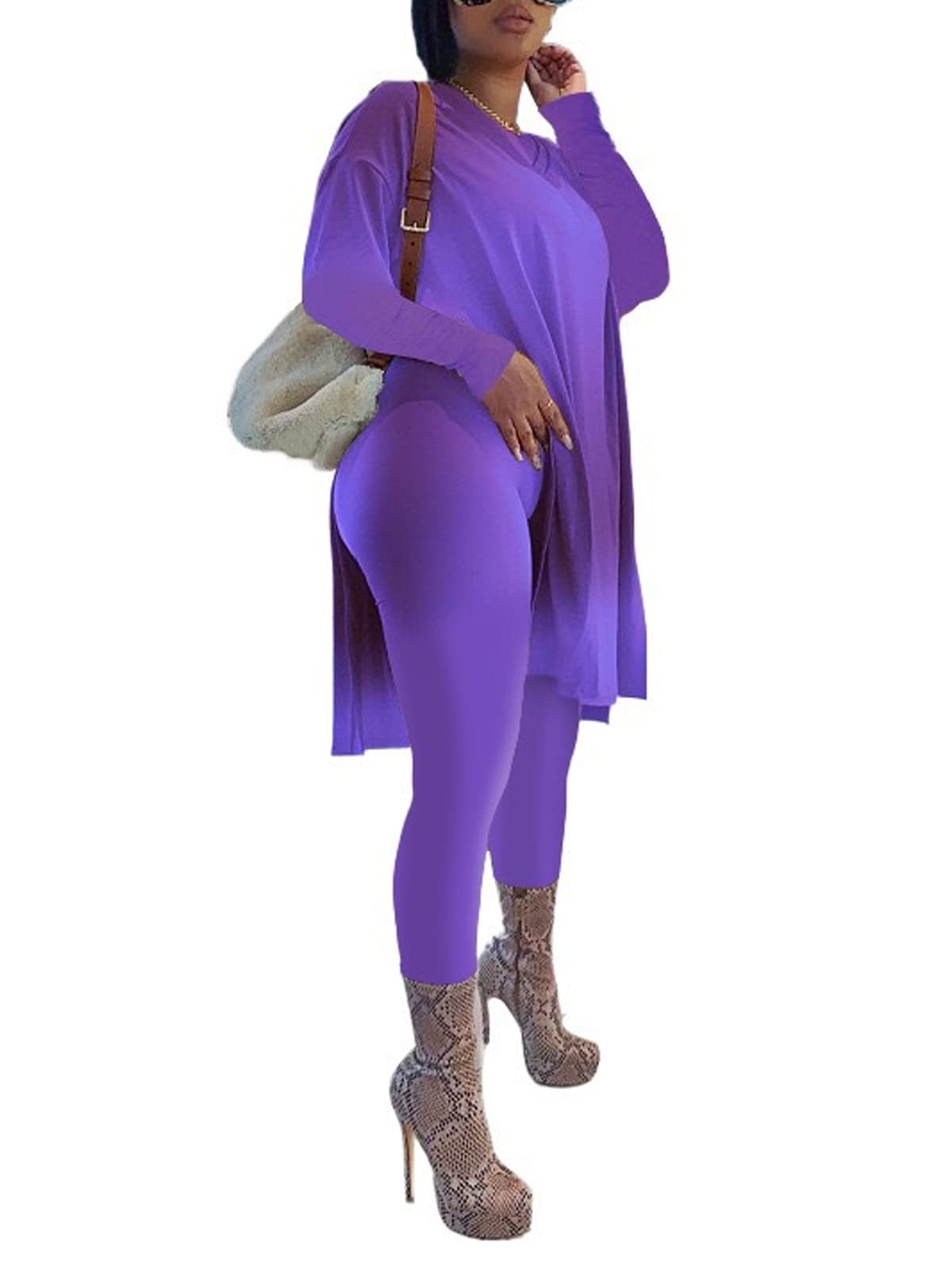QFMQKPI Women's Casual 2-Piece Outfit - V-Neck Side Split Top & Shorts Set Tracksuit | Summer Lounge Wear, Gym Yoga Outfits, Street Fashion