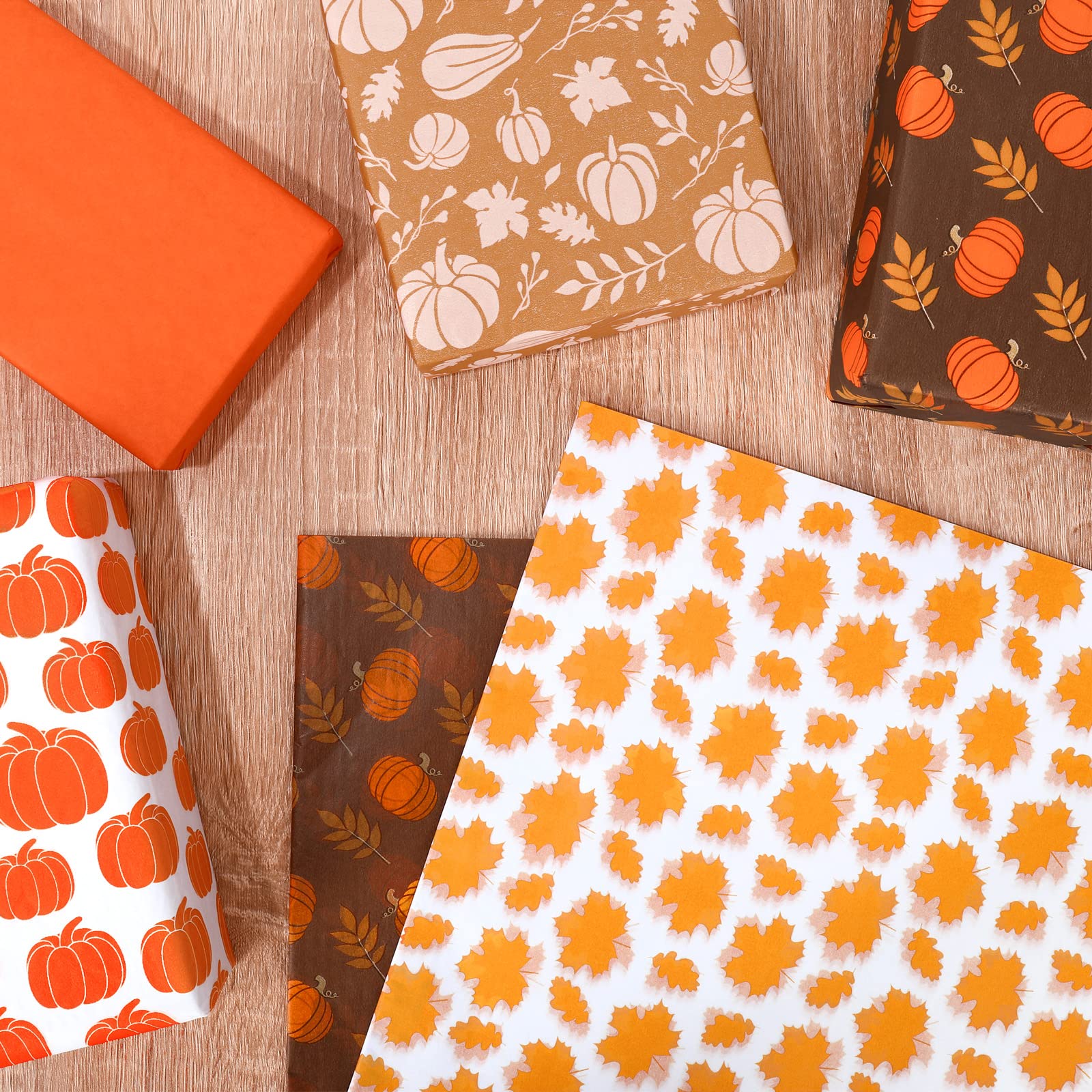Whaline 160 Sheets Fall Tissue Paper - Pumpkin Wrapped Flat Thanksgiving Gift Wrapping, Rustic Art Paper for DIY Crafts, Home Decor, Party Favors & Gift Bags (14x20 Inch) - Perfect for Autumn Decorations, Seasonal Crafts & Holiday Gift Wrapping