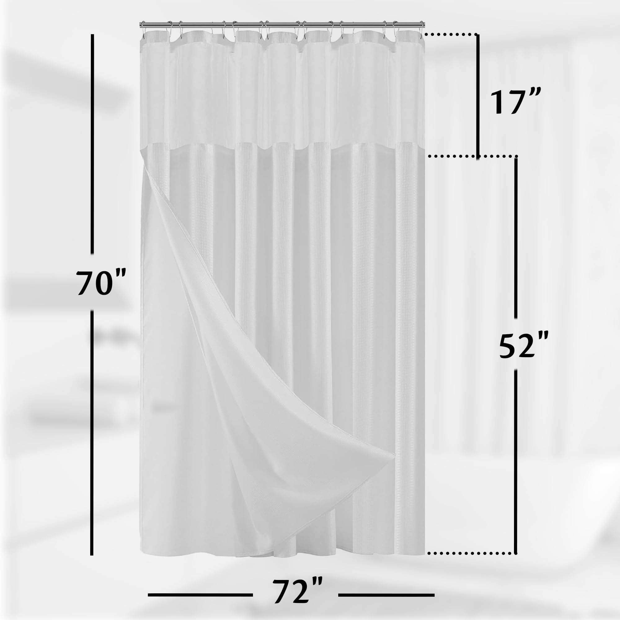 Premium Waffle Weave Shower Curtain Set with Mesh Top Window & Liner - Modern Bathroom Decor for Spa-Like Experience - Soft Fabric Snap-On Design for Easy Installation
