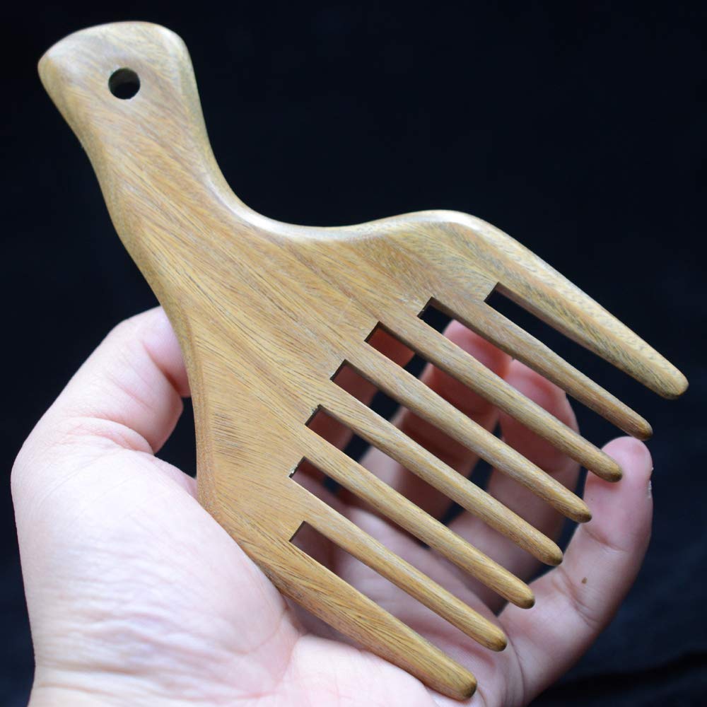 **Wide Tooth Wooden Hair Comb for Men & Women - Sandalwood Afro Hair Pick & Styler for Detangling, Styling & Hair Care - Perfect for Natural, Curly & Thick Hair**
