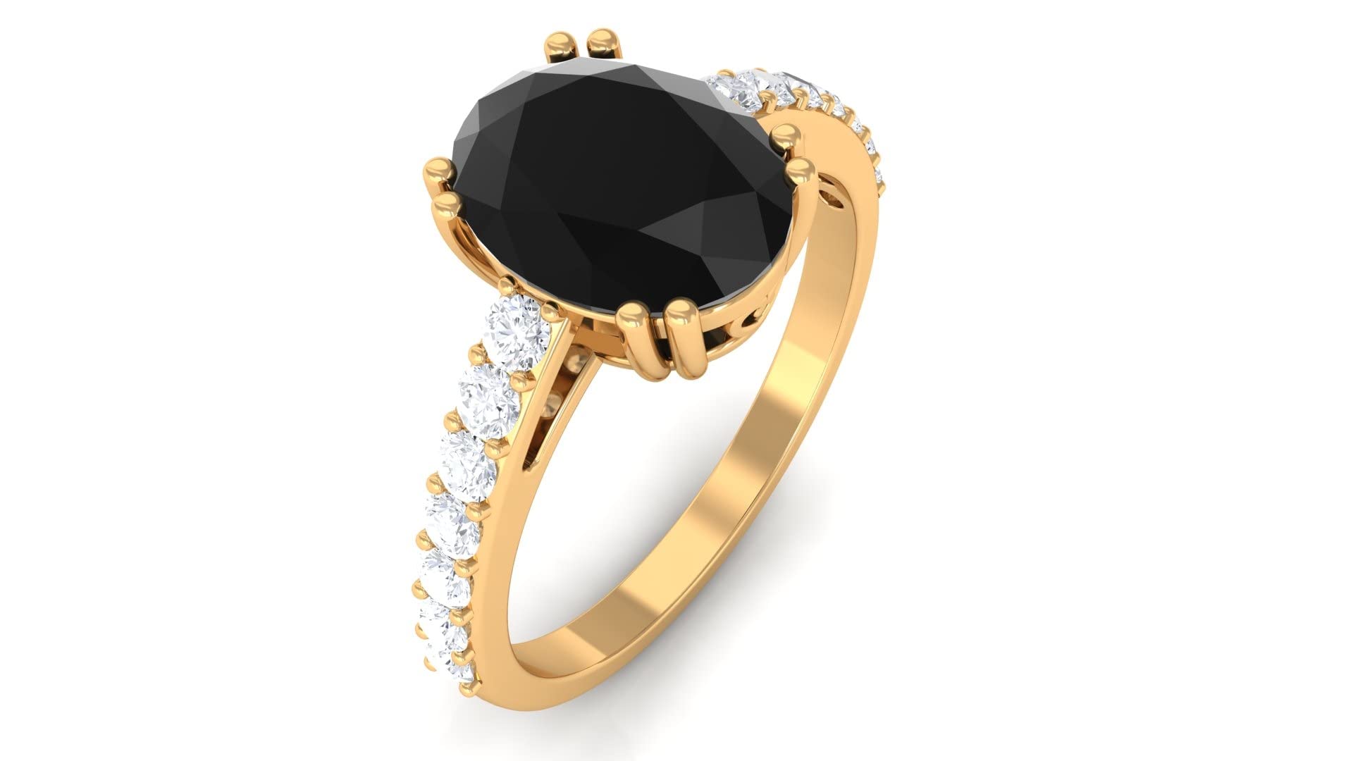 1 CT Black and White Diamond Engagement Ring - 4X6mm Oval Cut Black Diamond Solitaire with White Diamond Accents - 14K Solid Gold - Perfect for Proposals, Anniversaries & Special Occasions