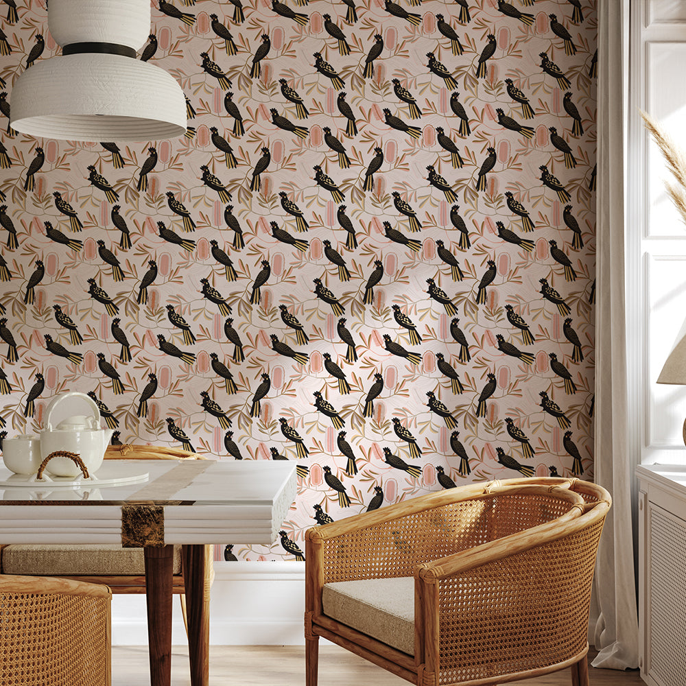 Black Cockatoo Wallpaper - Premium Peel & Stick Removable Wallpaper for Home Decor - Perfect for Living Room, Bedroom, Nursery & Office