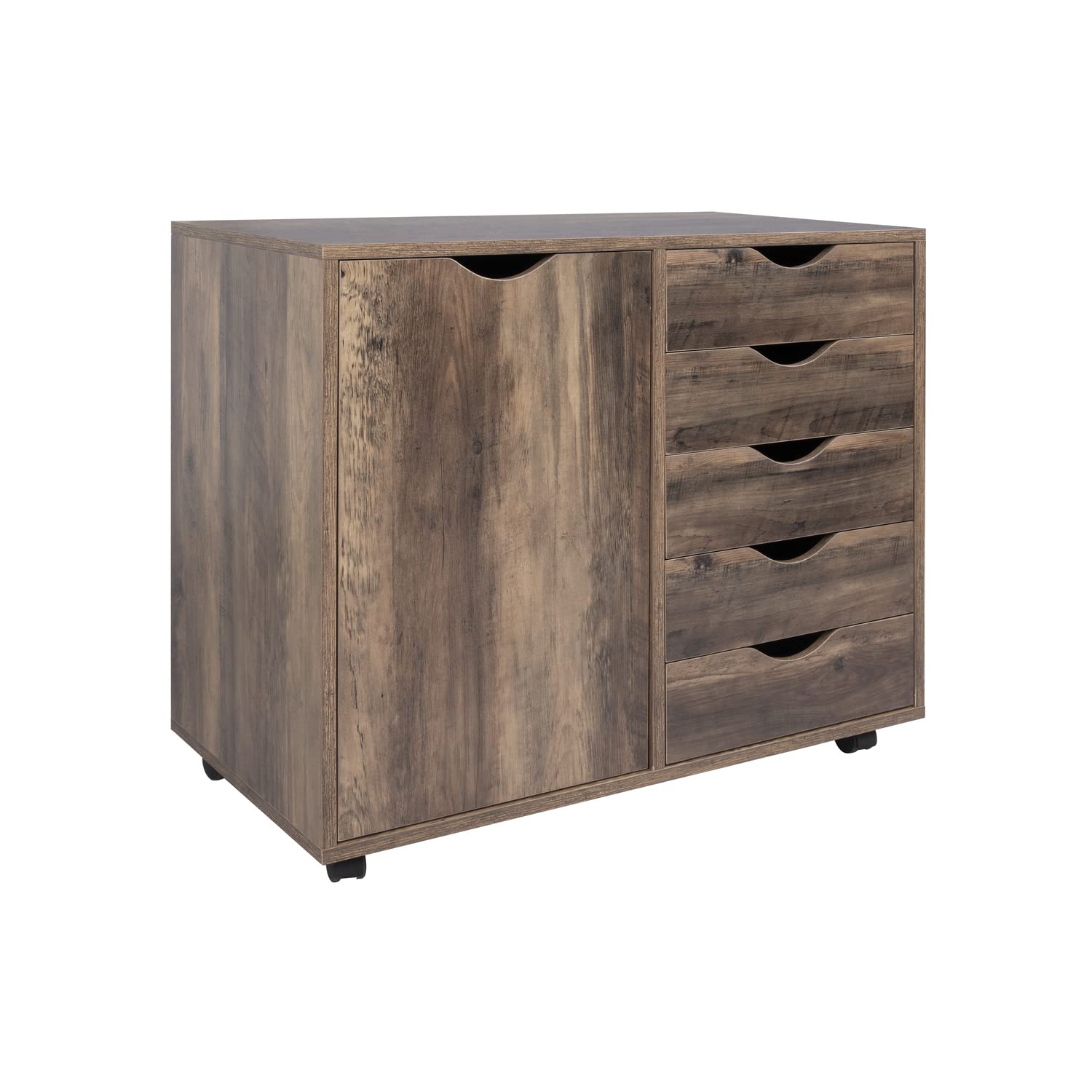Naomi Home 5-Drawer Office Storage File Cabinet with Shelf & Wheels - Brown Oak, Under Desk Organizer for Home Office, Printer Stand with Storage | Perfect for Small Spaces & Workspace Organization (Model 11369AM)