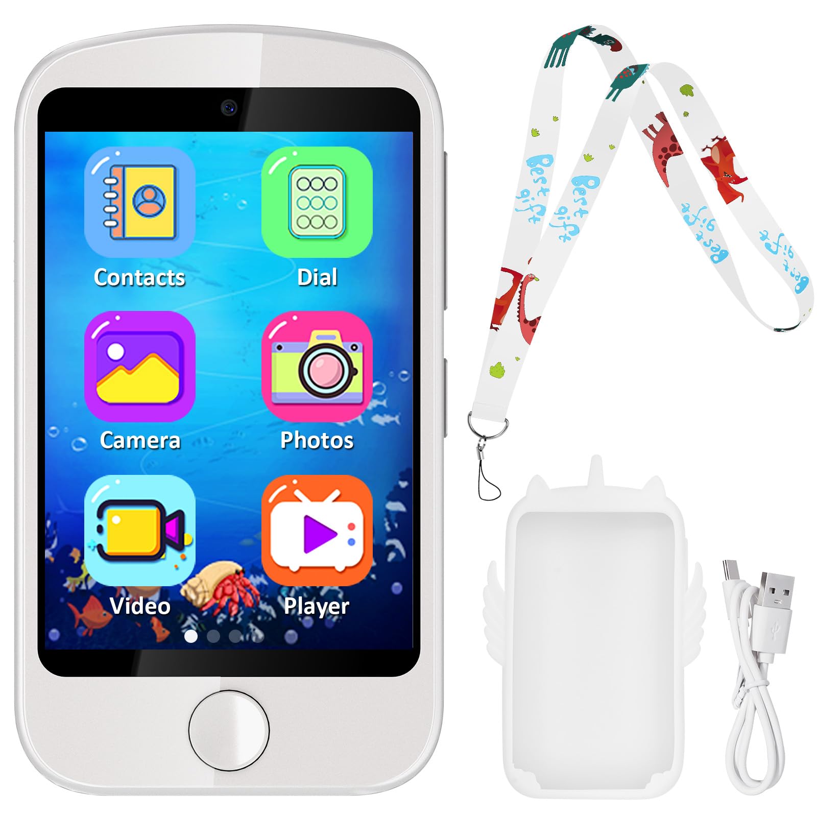 Interactive Learning Smart Phone for Kids - Touchscreen Educational Toy with Games for Boys & Girls Ages 3-10 | Perfect Christmas & Birthday Gift for Toddlers (White) | Pretend Play, Early Learning & Travel Entertainment