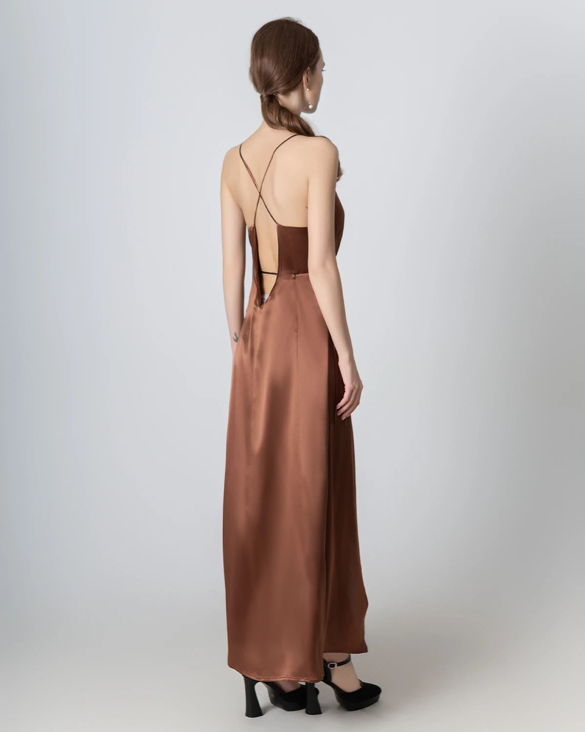 Elegant V-Neck Backless Wrap Maxi Silk Dress for Women - Perfect for Weddings, Parties & Evening Events