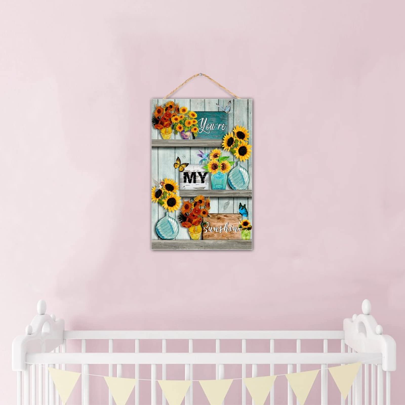 You Are My Sunshine Sunflower Rustic Wood Wall Sign - 8x12 Inch Farmhouse Decor for Nursery, Bedroom, Living Room - Perfect for Home, Wedding & Gift Giving