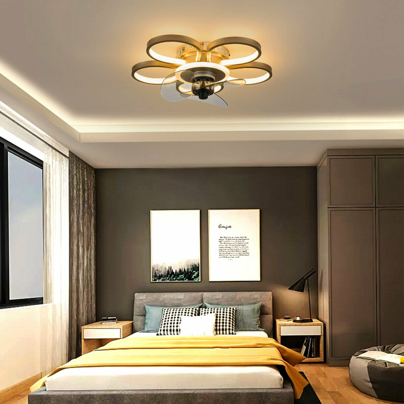 20 Inch Smart Ceiling Fan with LED Lights - 3 Color Temperatures & 3 Speed Settings, Remote Control - Perfect for Bedroom, Dining Room & Living Room - Energy Efficient Quiet Operation for Home & Office Use