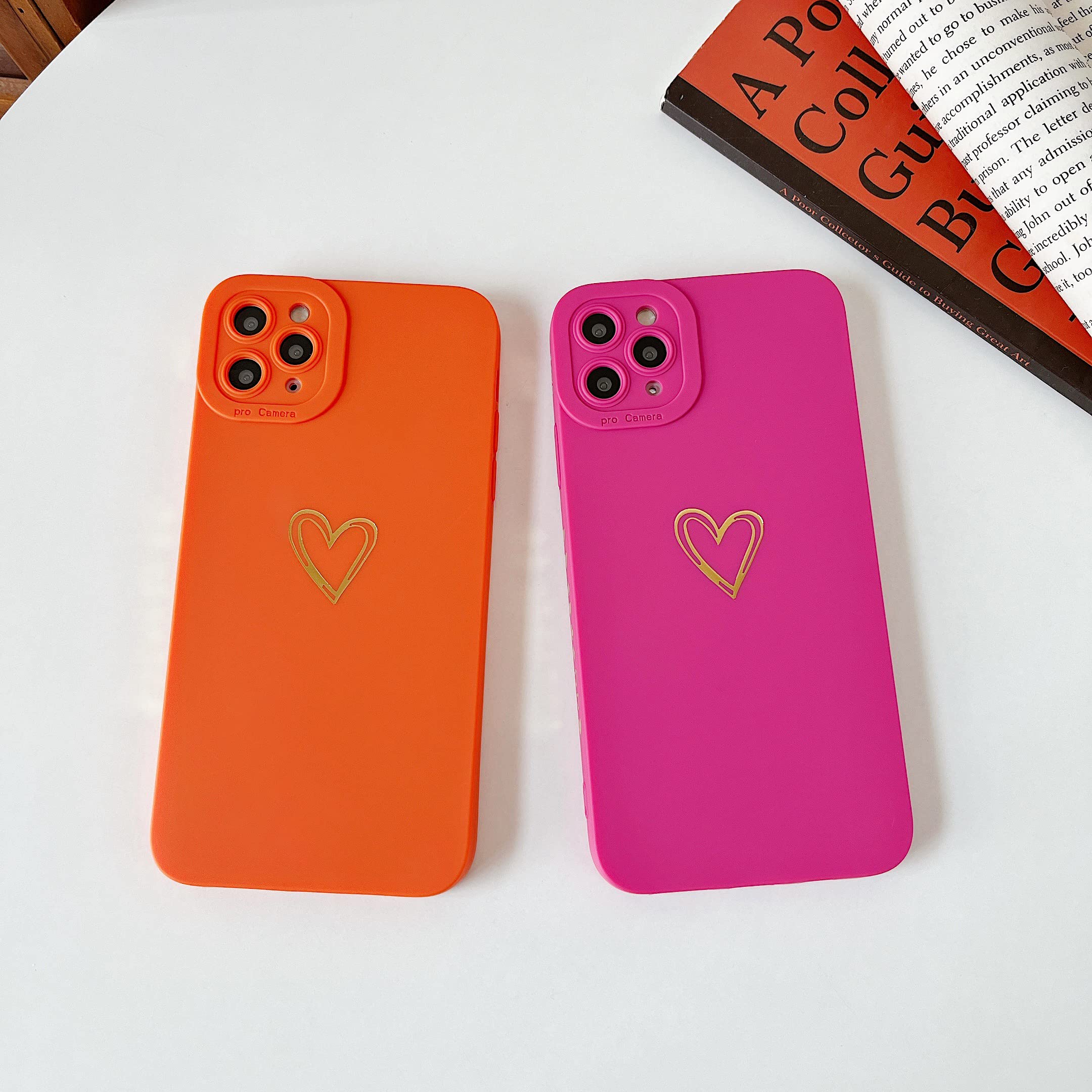 Qokey iPhone 11 Pro Max Case (6.5 Inch 2019) - Cute Heart Design with Anti-Scratch & Shockproof Protection | Soft TPU Cover with Camera Protection | Anti-Fingerprint & Anti-Drop for Women & Men | Perfect for Daily Use, Travel & Outdoor Activities (Orange)