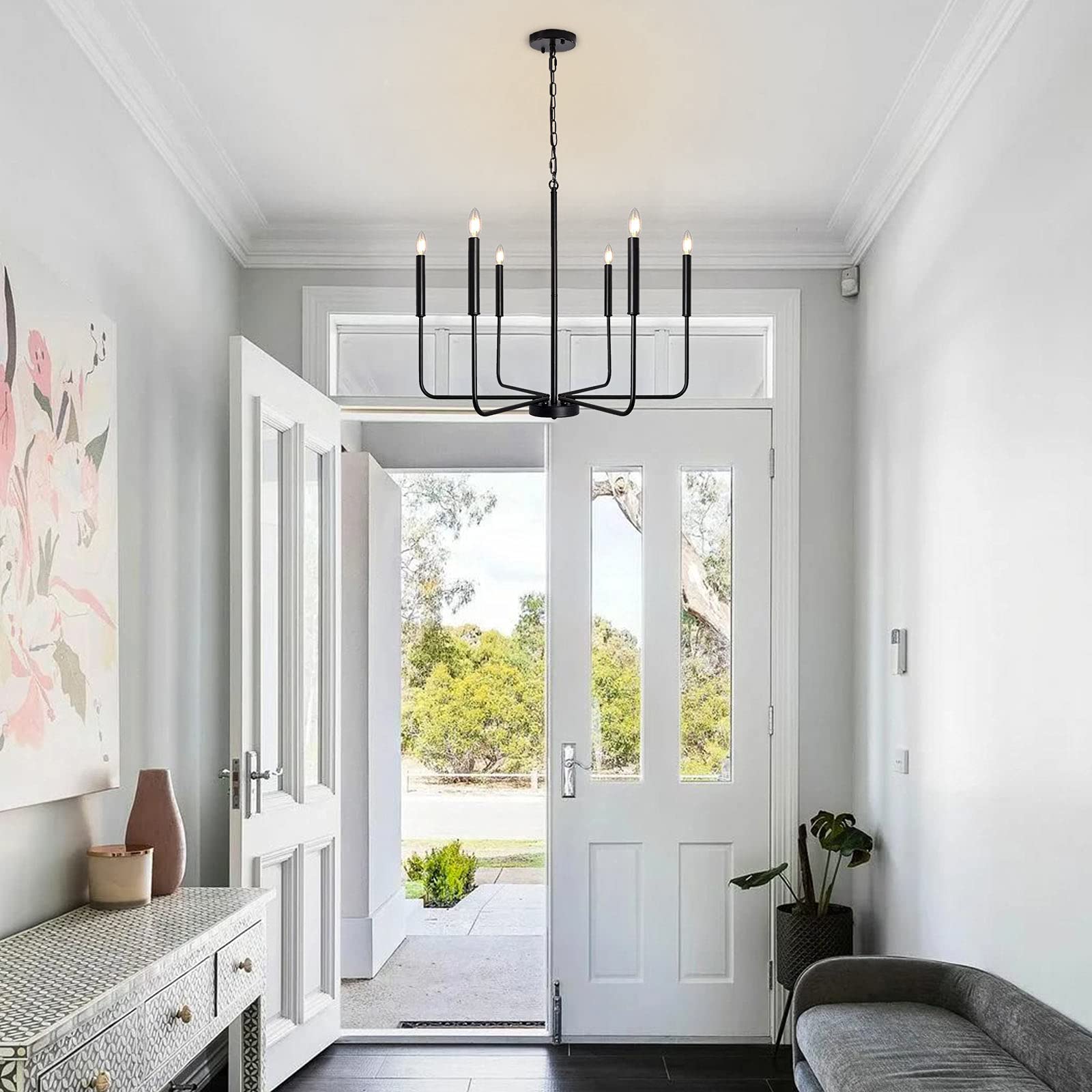ETONIMERR 6-Light Matte Black Chandelier - 26 Inch Farmhouse Pendant Light Fixture with Industrial Rustic Design for Dining Room, Kitchen Island, Living Room & Foyer | Perfect for Home Decor, Wedding Venues and Restaurant Lighting