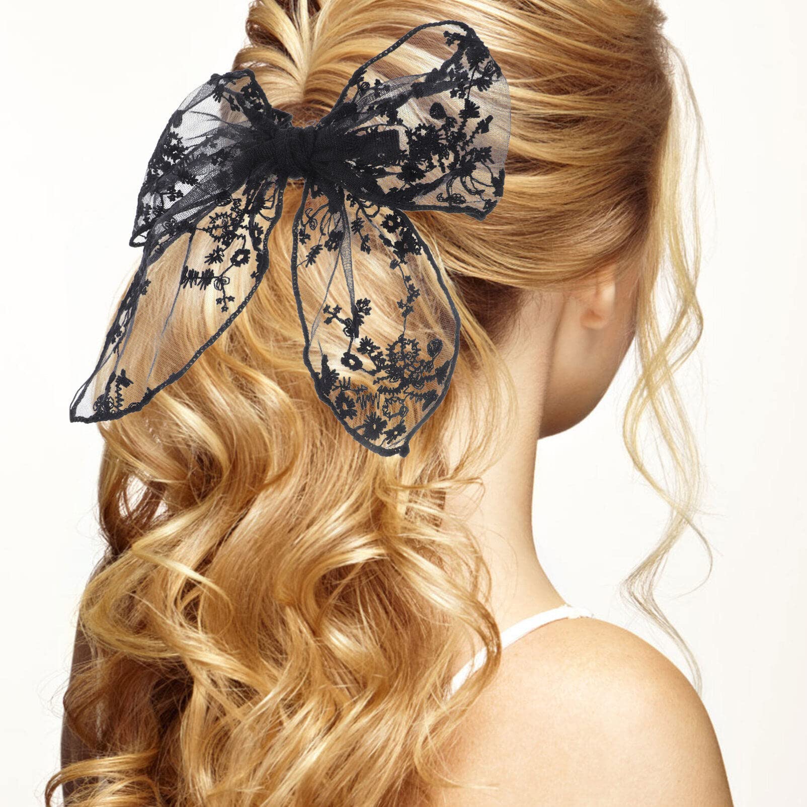 Embroidered Lace Hair Bows for Women & Girls - 2pcs Set for Parties & Weddings