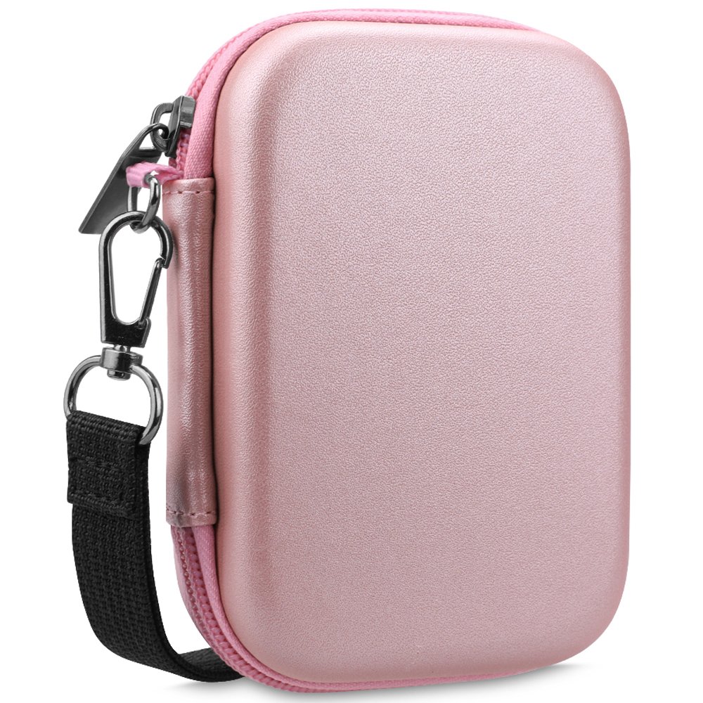 Fintie Hard EVA Shockproof Carrying Case for HP Sprocket Photo Printer - Portable Travel Storage Bag with Inner Pocket, Removable Strap & Metal Hook (Rose Gold) | Perfect for Travel, Home & Office Use