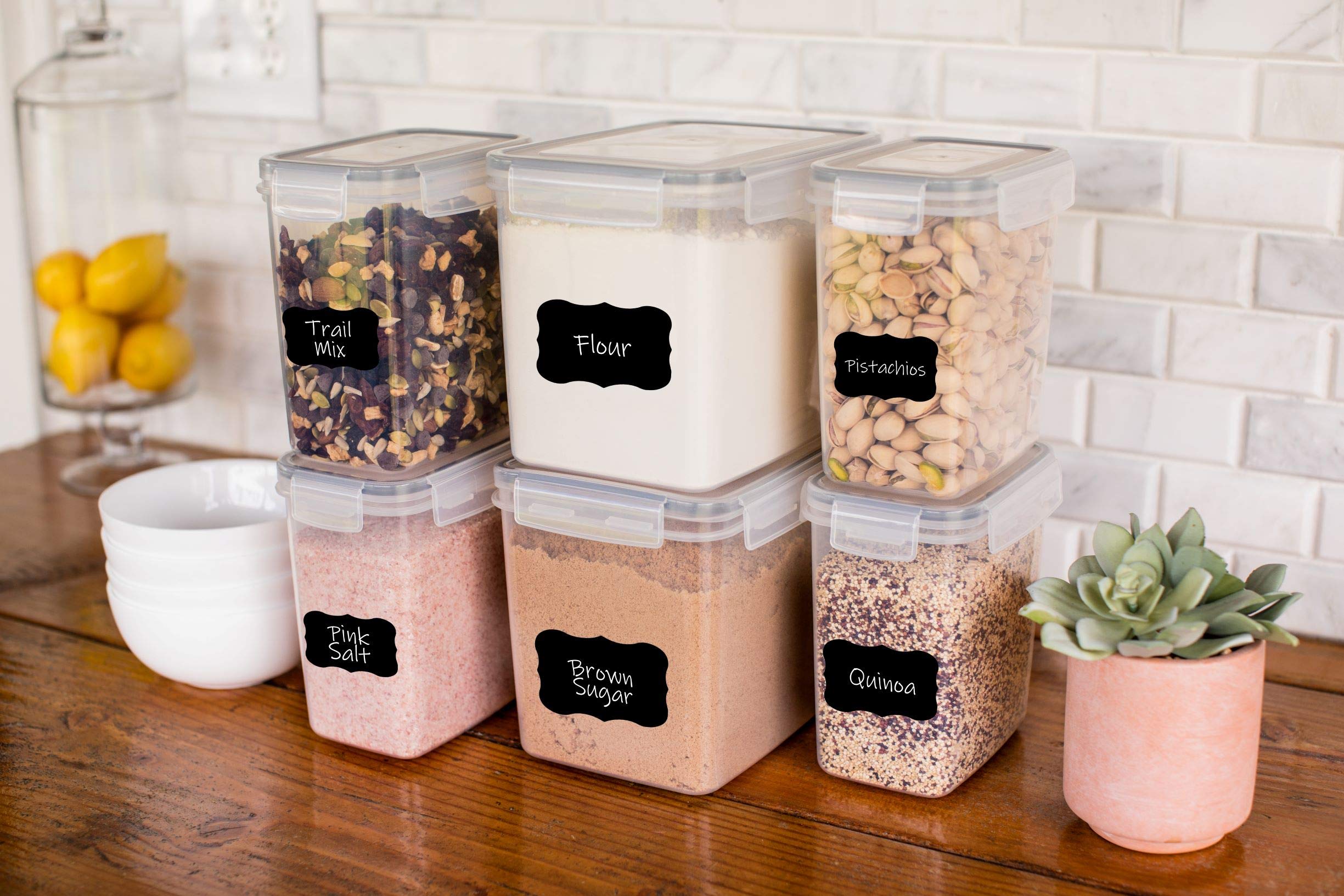 Simple Gourmet Airtight Food Storage Containers Set of 6 - BPA-Free Flour & Sugar Canisters for Kitchen Pantry Organization - Includes Marker & Labels - Perfect for Baking, Meal Prep & Bulk Food Storage