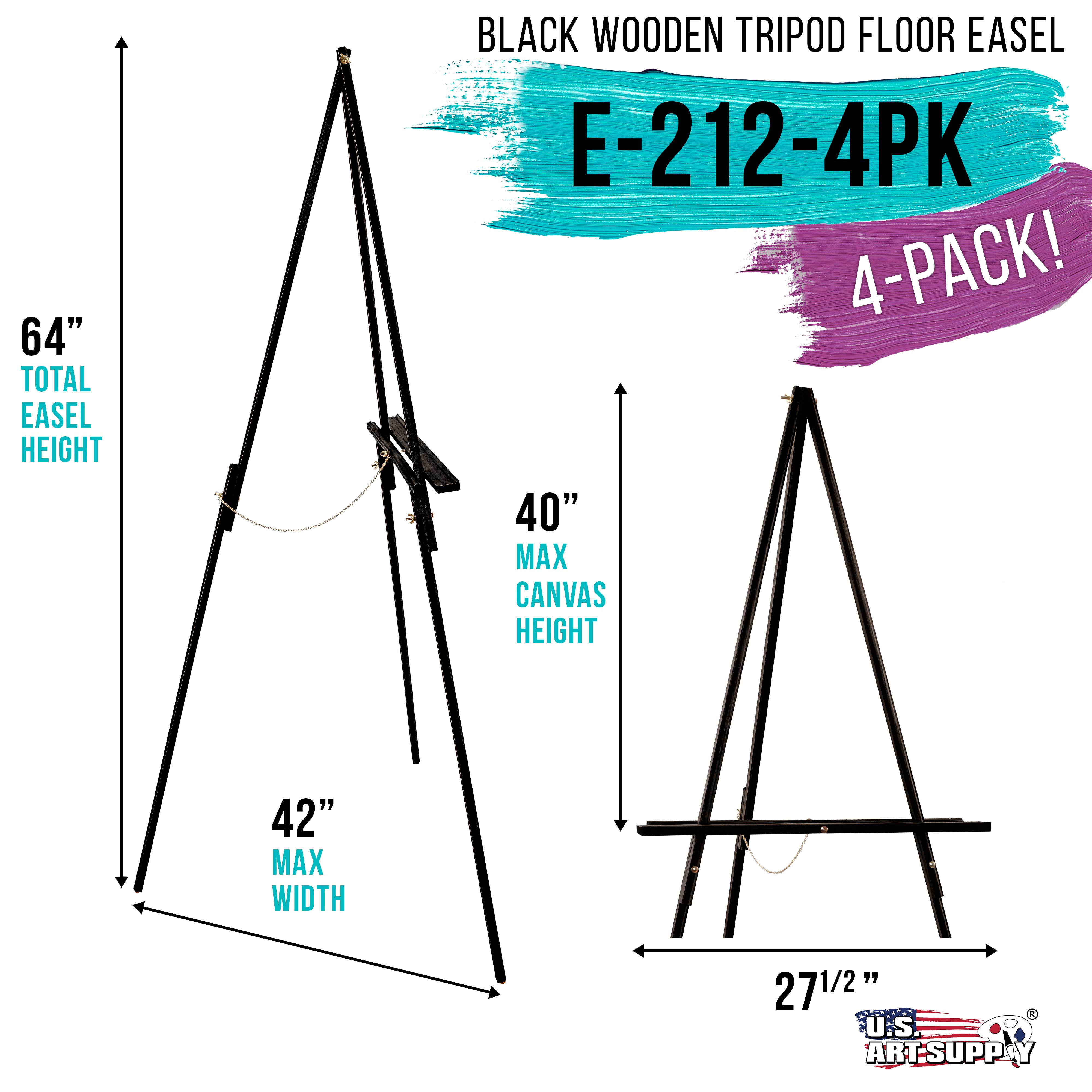 64-Pack Black Wooden Easel Stands (4 Pack) - Adjustable A-Frame Tripod for Painting, Drawing & Signage - Lightweight Wooden Easel Stand for Wedding Displays, Art Studios & Classroom Use - Holds Up to 40 Canvases