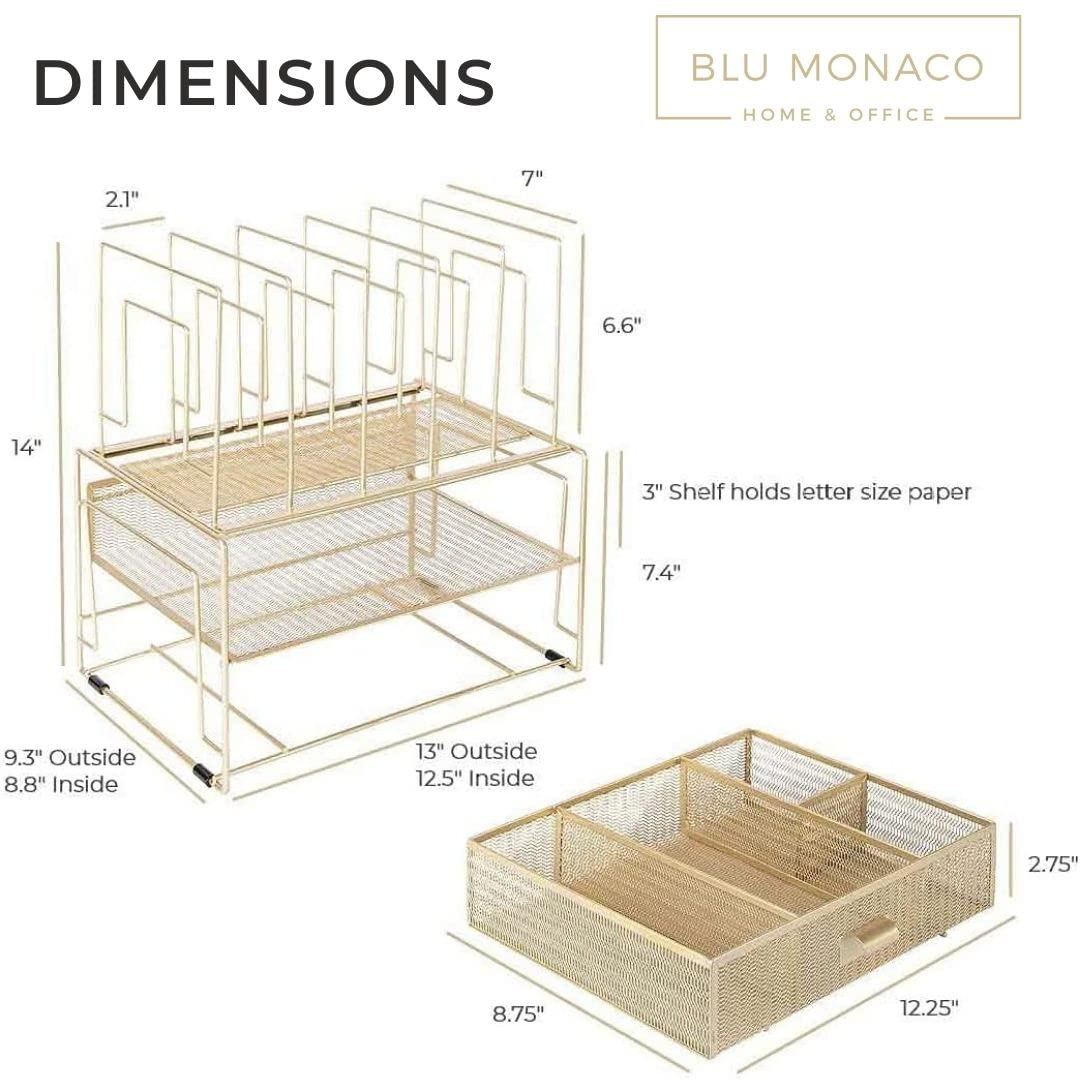 BLU MONACO Gold Desk Organizer - Office File Holder for Desk Storage (Home & Office Use)