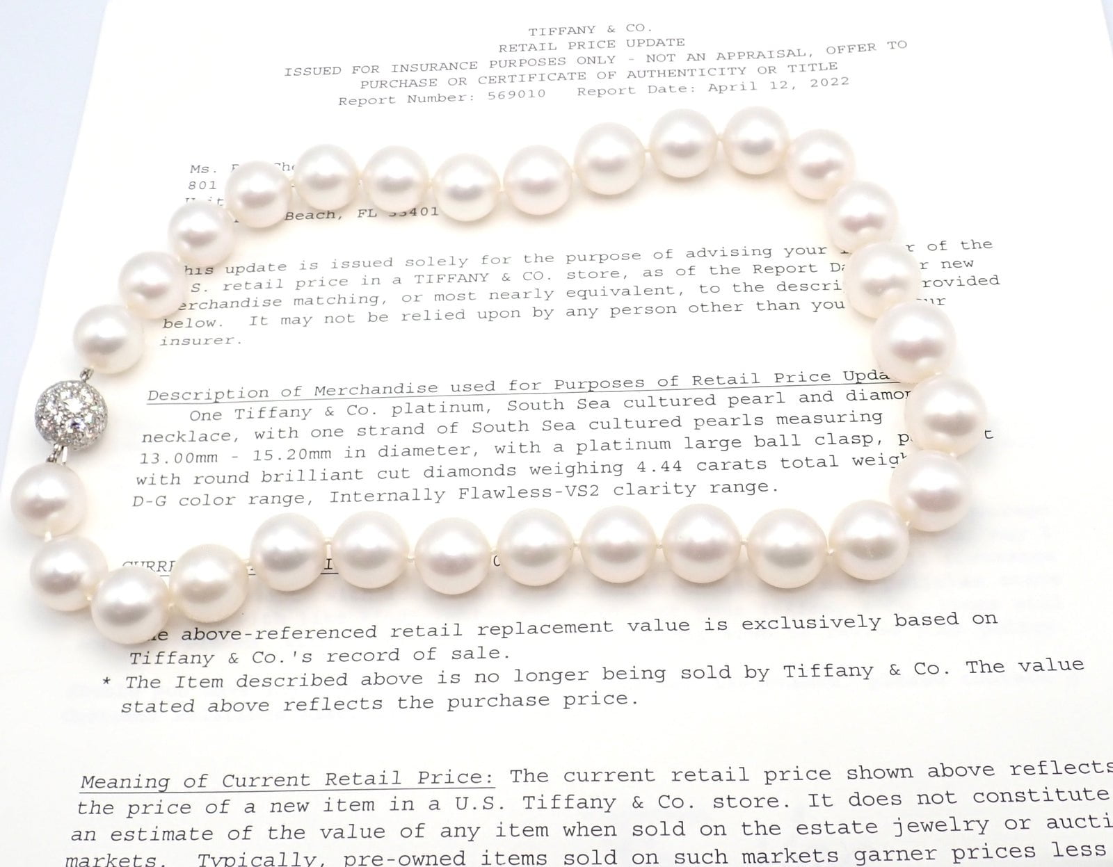 Authentic Tiffany & Co Platinum Diamond South Sea Pearl Necklace - Luxury Jewelry Gift for Women, Perfect for Weddings & Special Occasions