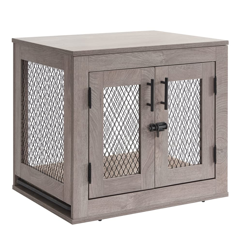 Unipaws Wooden Dog Crate Furniture - Indoor Decorative Kennel for Small Dogs Up to 25 lbs | Side End Table with Removable Tray & Cushion | Perfect for Puppies, Cats, Mini Pigs & Rabbits | Ideal for Living Rooms, Bedrooms & Home Decor