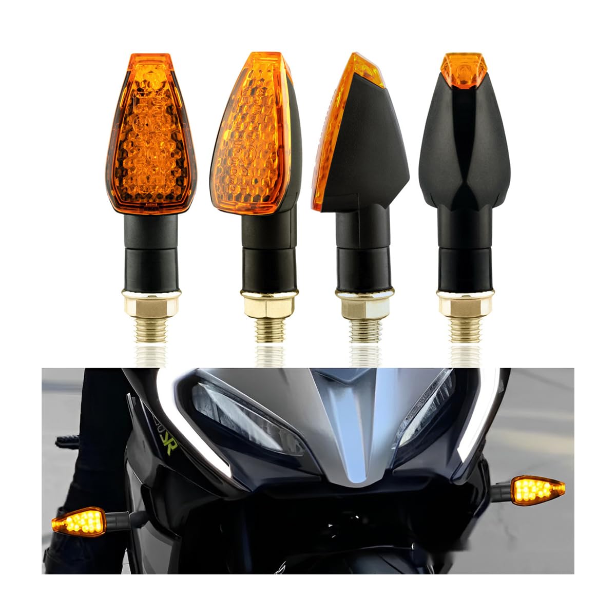 BESULEN 4Pcs Motorcycle Turn Signal Lights - 14 LED 12V Amber Indicator Blinker for Front & Rear - High Visibility Motorbike Turn Signals - Perfect for Night Riding & Safety Enhancement