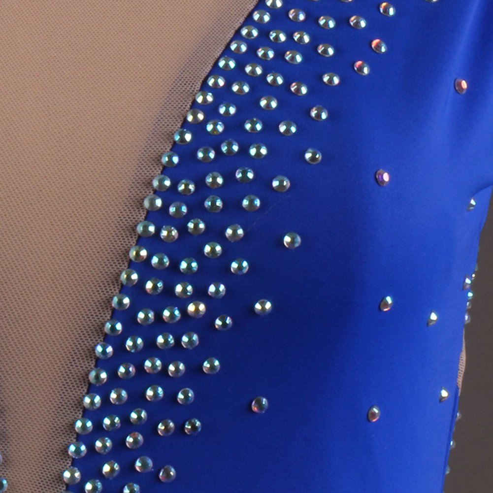 Sparkling Blue Rhinestone Figure Skating Dress for Women - Elegant Competition & Performance Costume - Perfect for Ice Shows, Recitals & Dance Performances