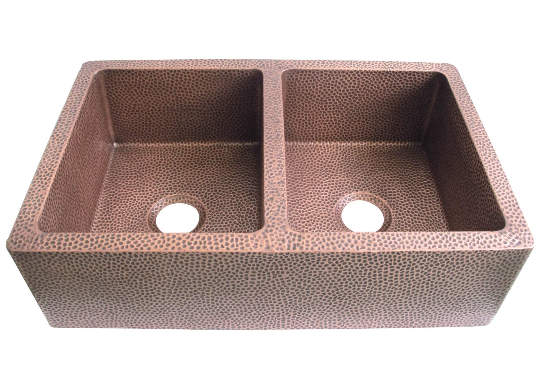 Premium 50/50 Double Bowl Copper Farmhouse Kitchen Sink - Vintage Style, Heavy Duty, In Stock - Perfect for Rustic, Modern, and Farmhouse Kitchen Designs